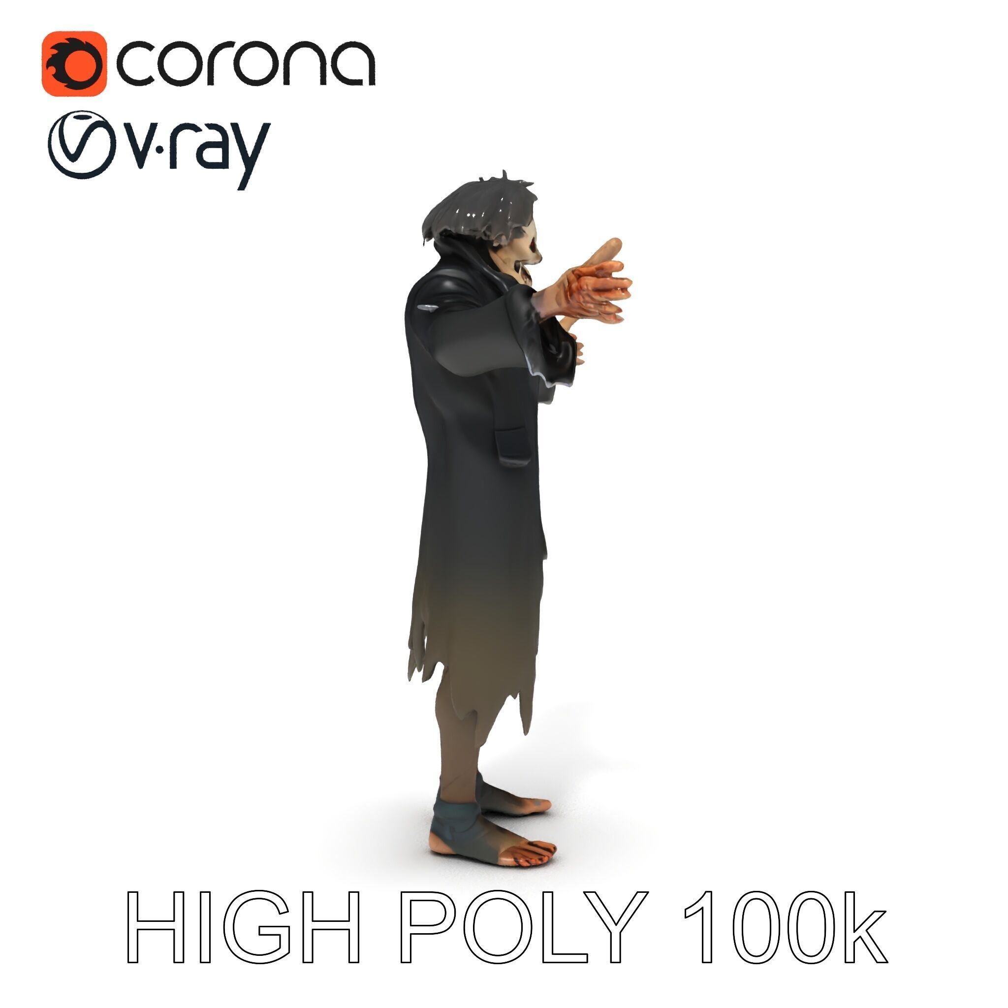 Skeleton Wraith in Tattered Cloak  D Model for Games and Anim... Low-poly 3D model_23