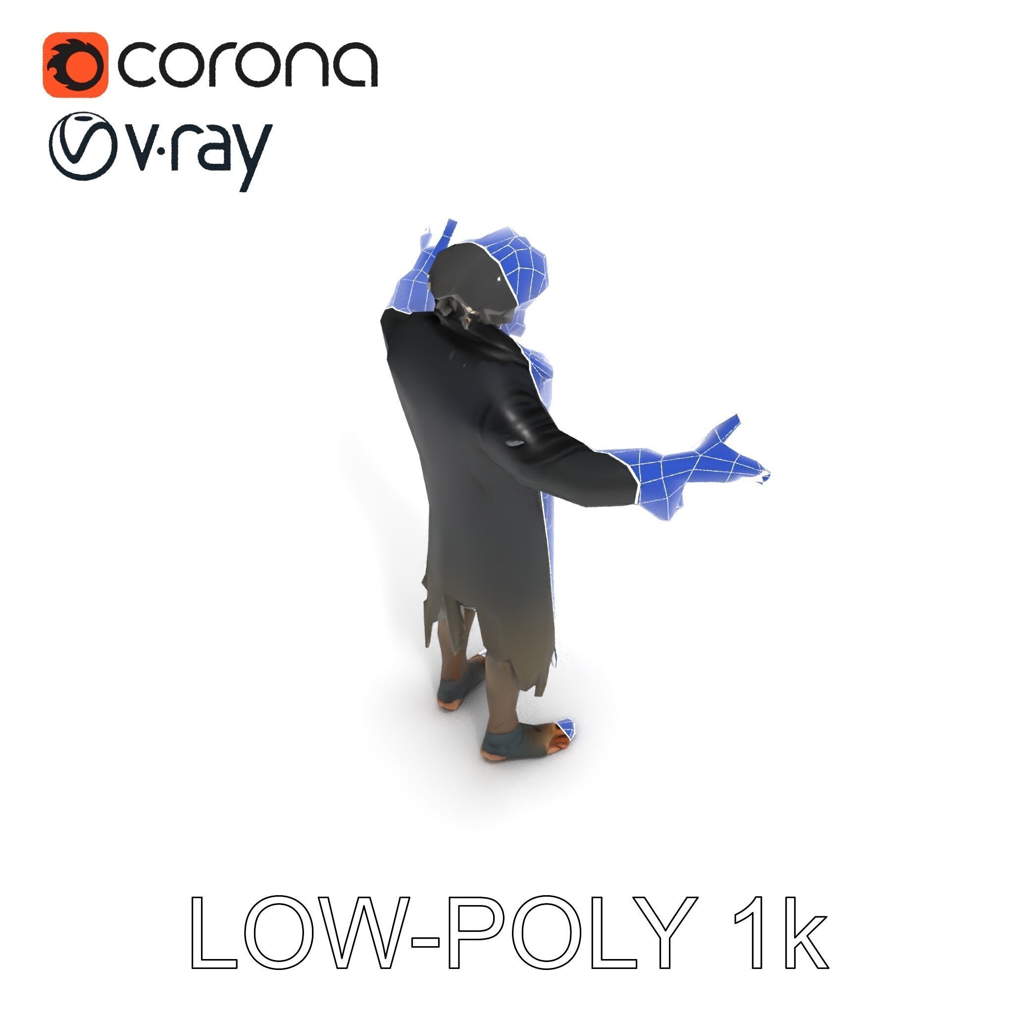 Skeleton Wraith in Tattered Cloak  D Model for Games and Anim... Low-poly 3D model_33