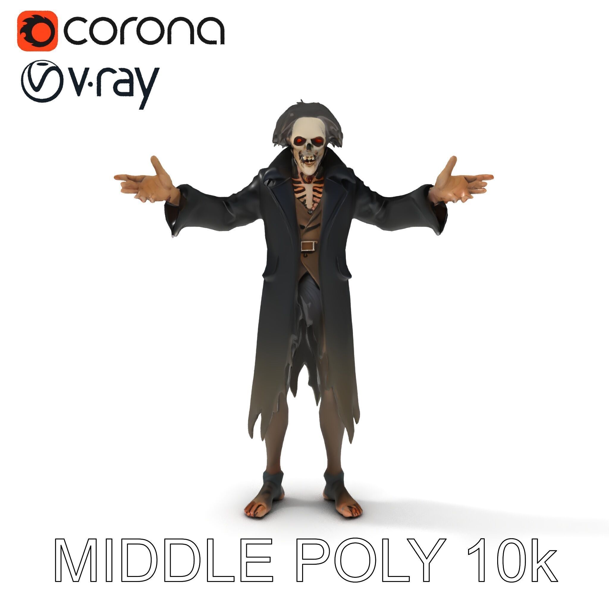 Skeleton Wraith in Tattered Cloak  D Model for Games and Anim... Low-poly 3D model_16