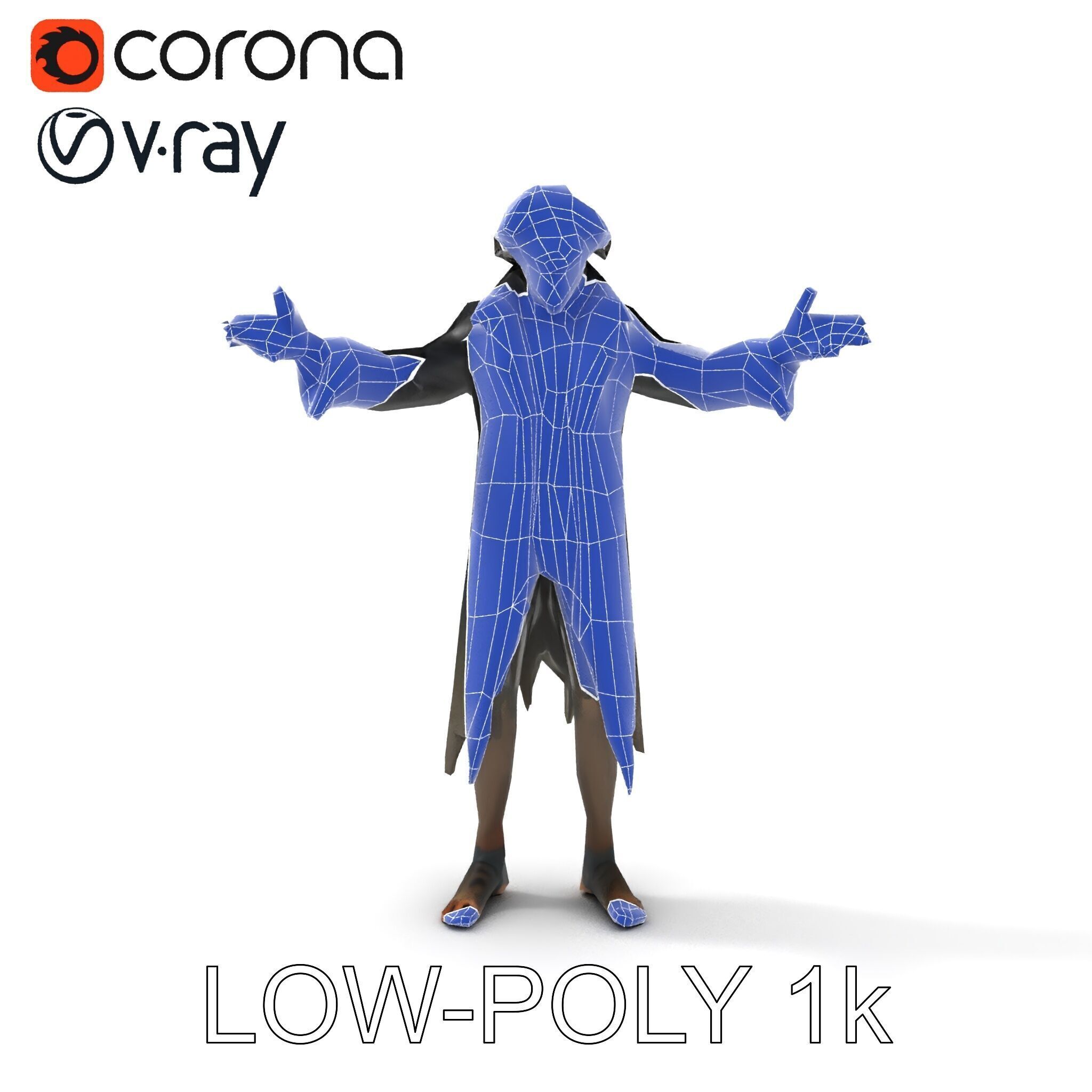 Skeleton Wraith in Tattered Cloak  D Model for Games and Anim... Low-poly 3D model_14