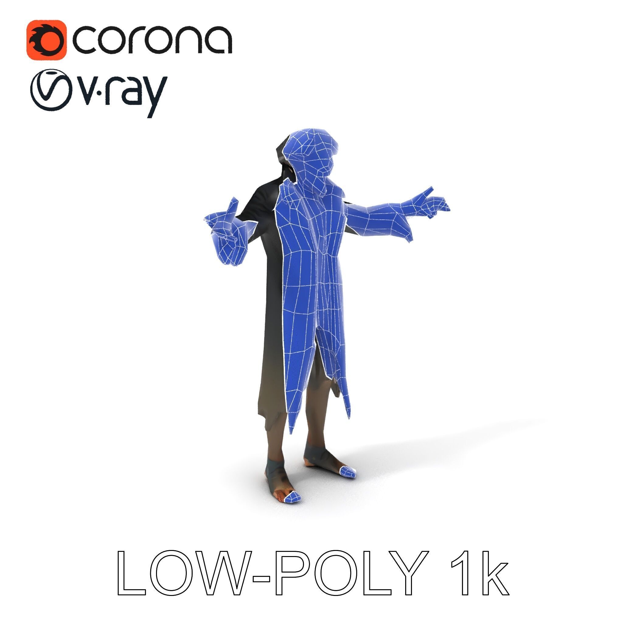 Skeleton Wraith in Tattered Cloak  D Model for Games and Anim... Low-poly 3D model_9