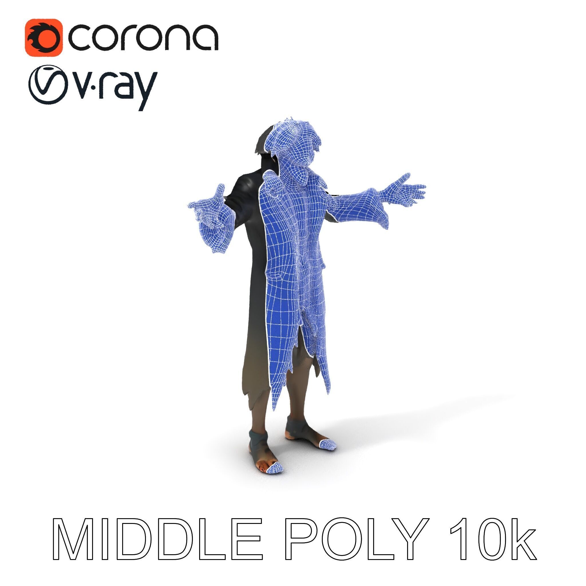 Skeleton Wraith in Tattered Cloak  D Model for Games and Anim... Low-poly 3D model_32