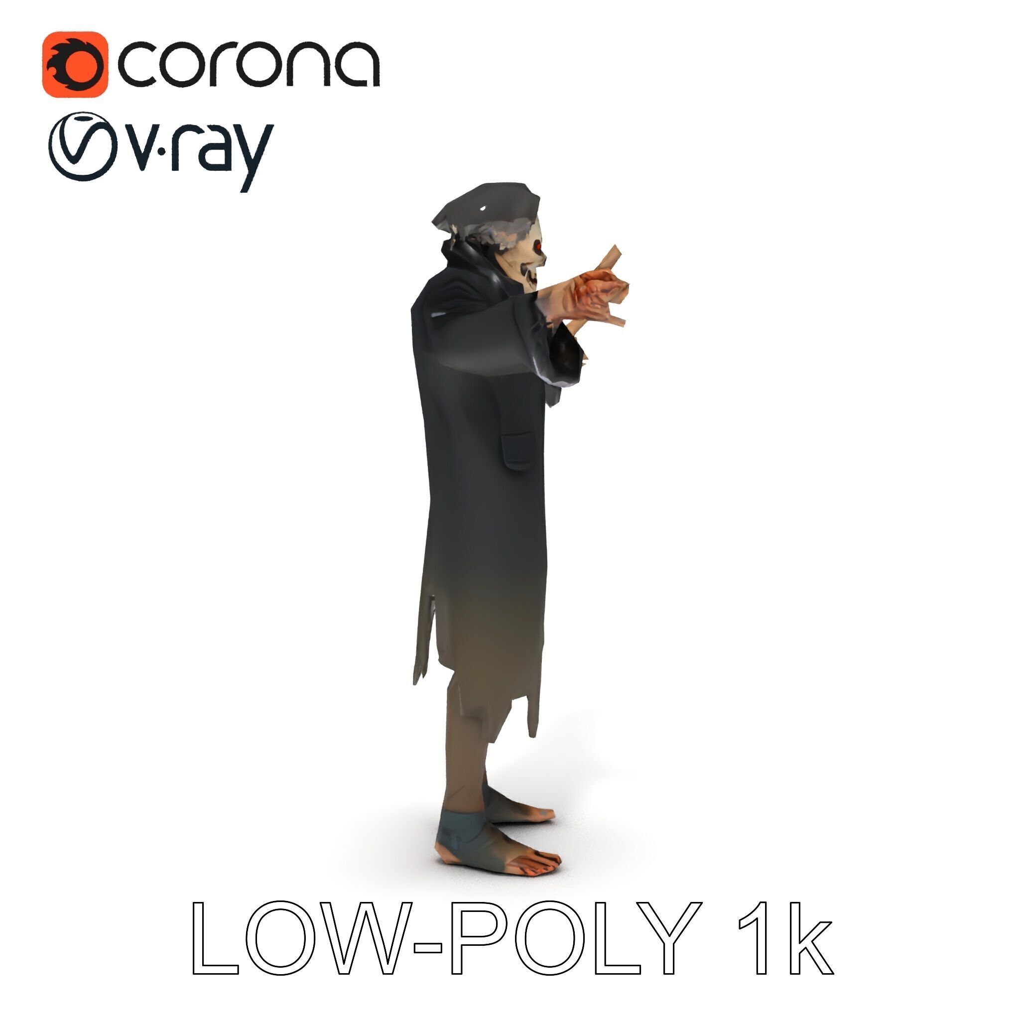 Skeleton Wraith in Tattered Cloak  D Model for Games and Anim... Low-poly 3D model_11