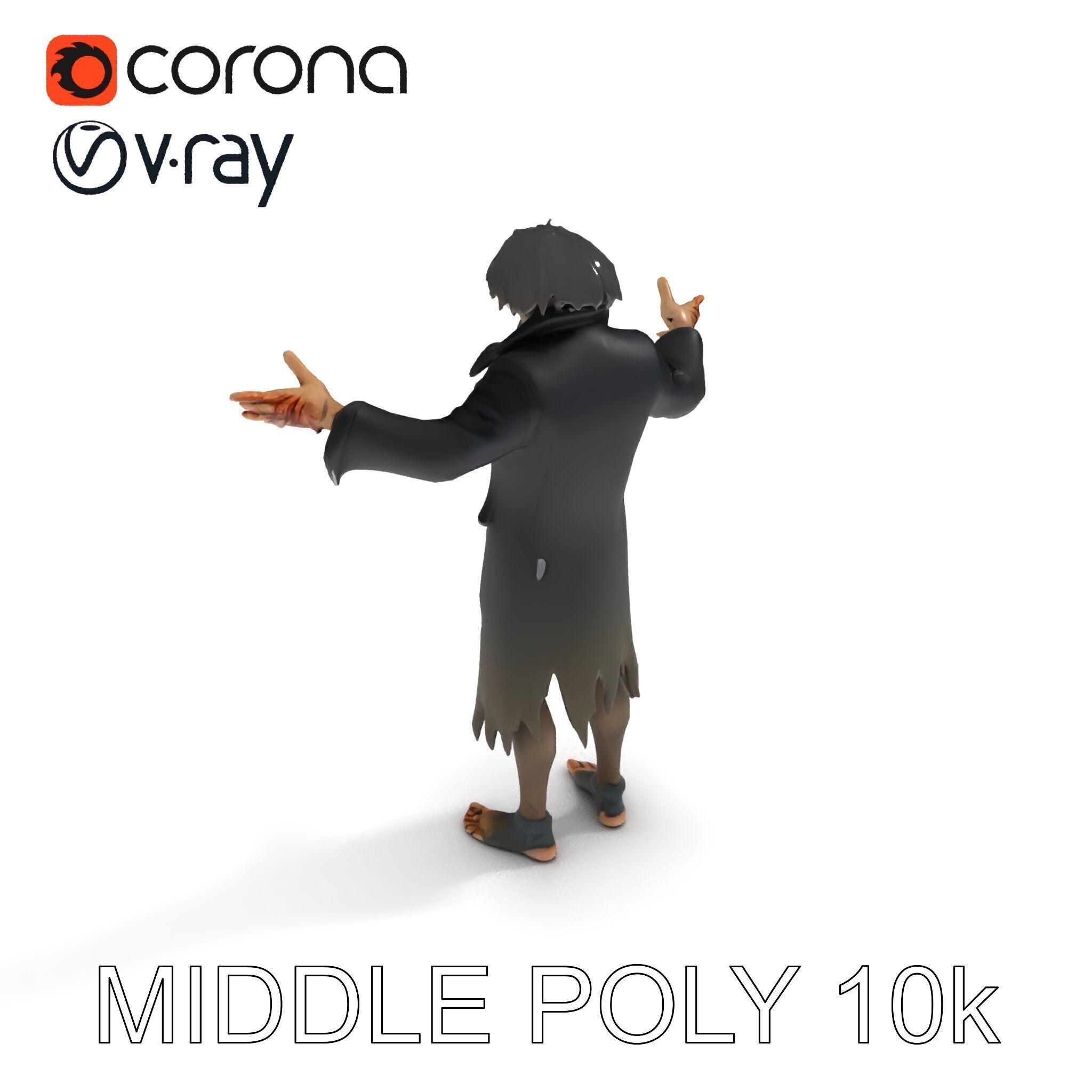 Skeleton Wraith in Tattered Cloak  D Model for Games and Anim... Low-poly 3D model_30