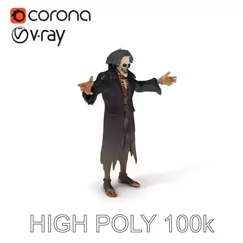 Skeleton Wraith in Tattered Cloak  D Model for Games and Anim... Low-poly 3D model