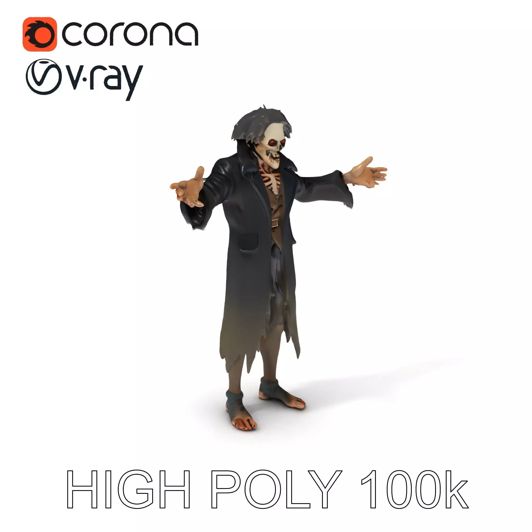 Skeleton Wraith in Tattered Cloak  D Model for Games and Anim... Low-poly 3D model_0