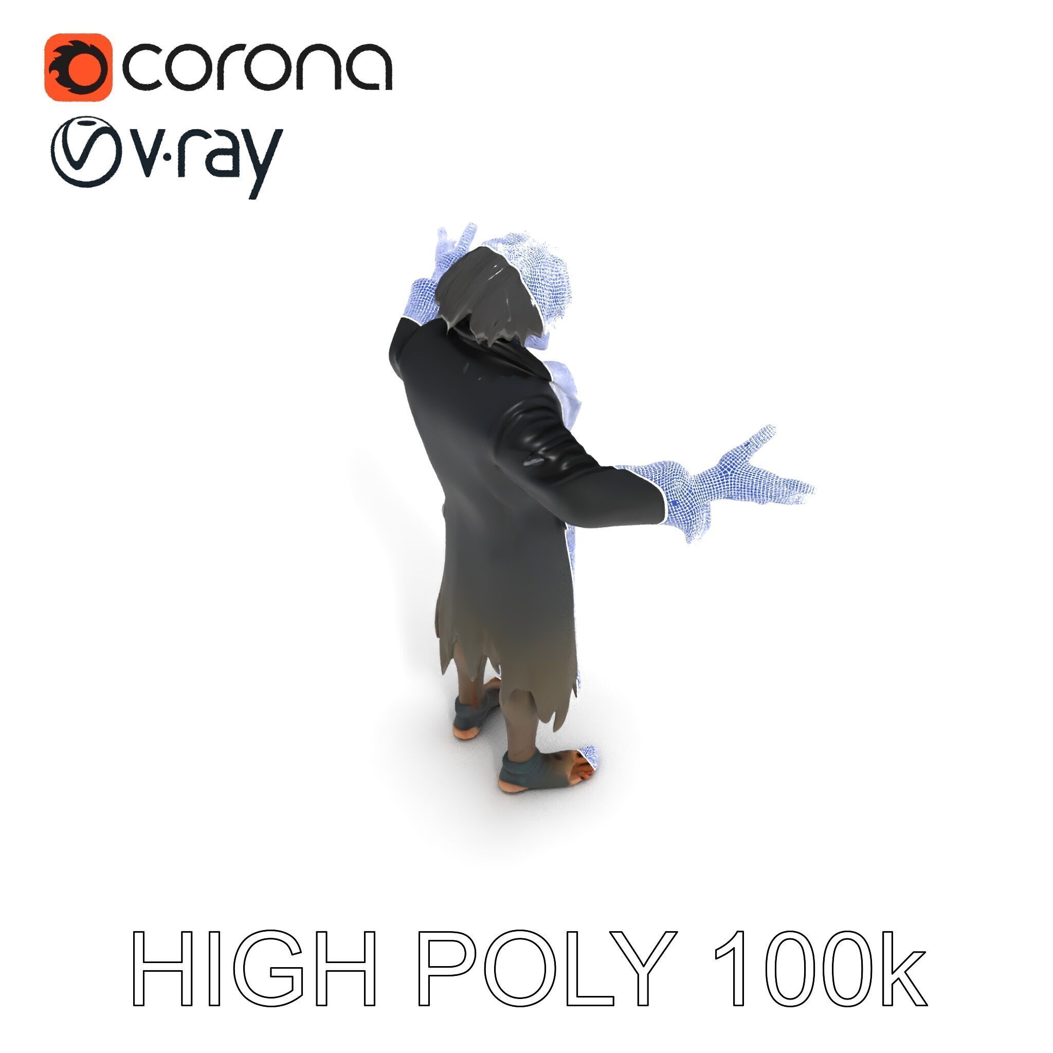 Skeleton Wraith in Tattered Cloak  D Model for Games and Anim... Low-poly 3D model_26