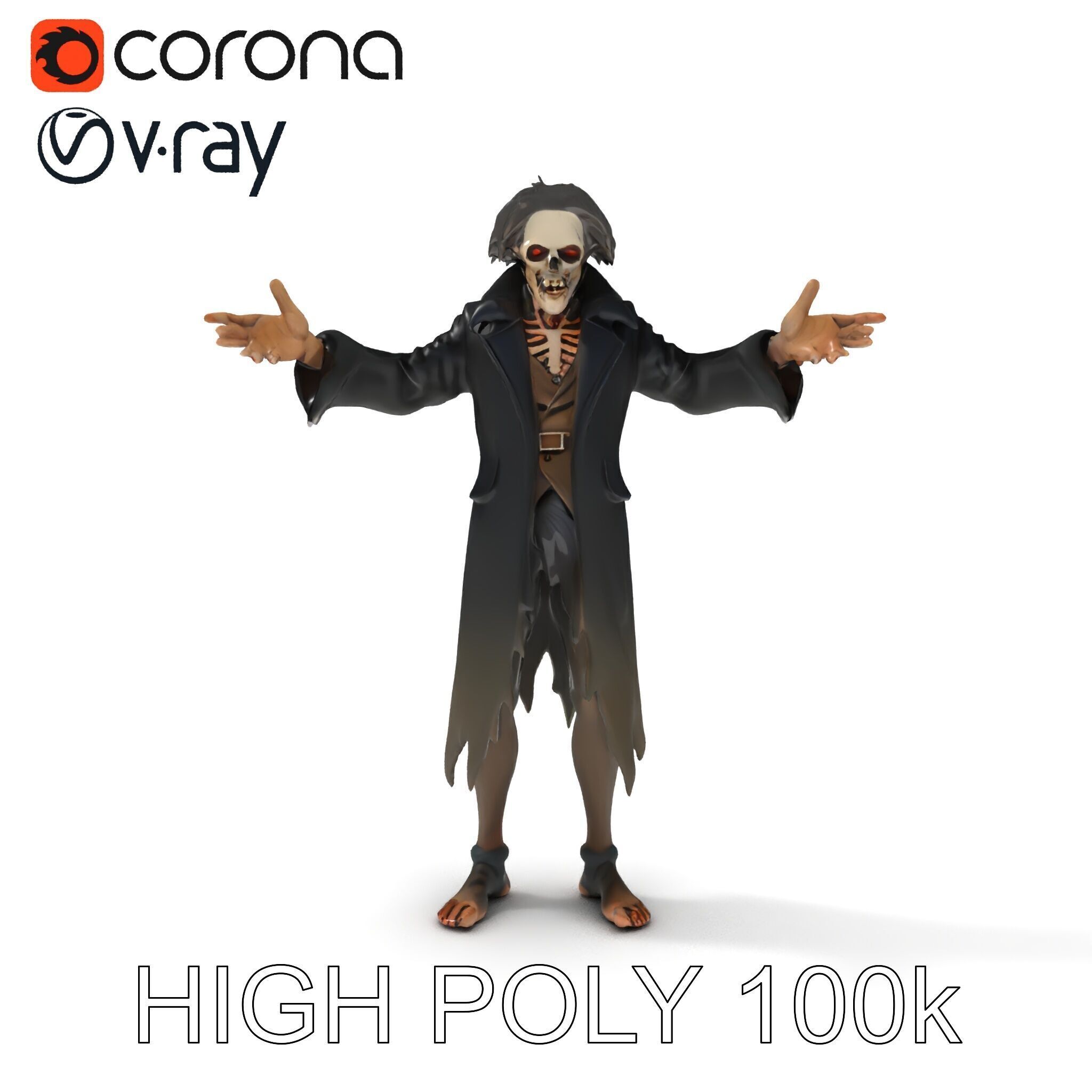 Skeleton Wraith in Tattered Cloak  D Model for Games and Anim... Low-poly 3D model_29