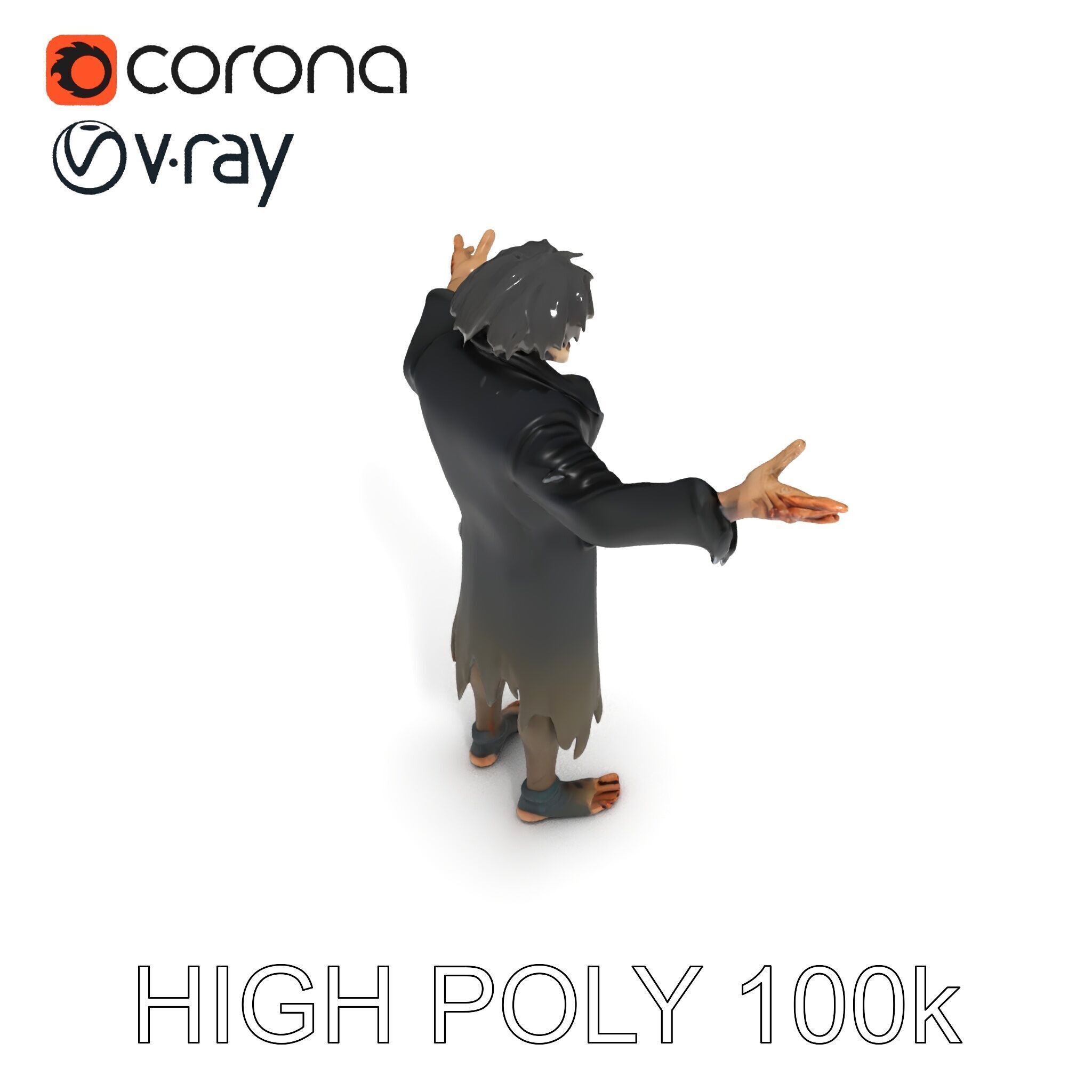 Skeleton Wraith in Tattered Cloak  D Model for Games and Anim... Low-poly 3D model_36