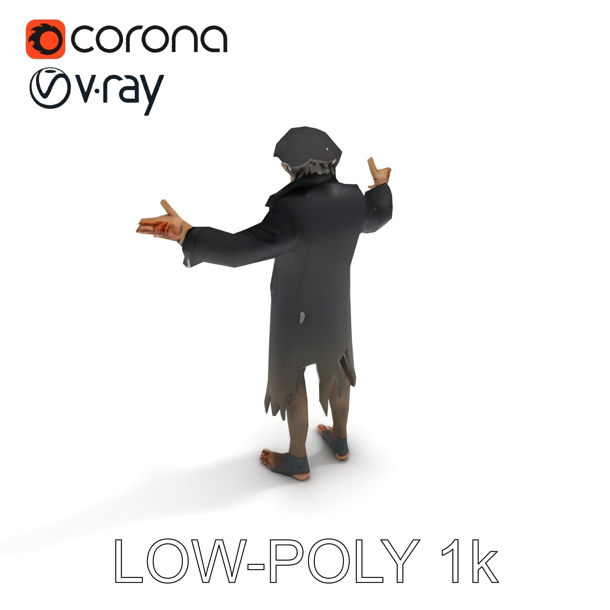 Skeleton Wraith in Tattered Cloak  D Model for Games and Anim... Low-poly 3D model_20