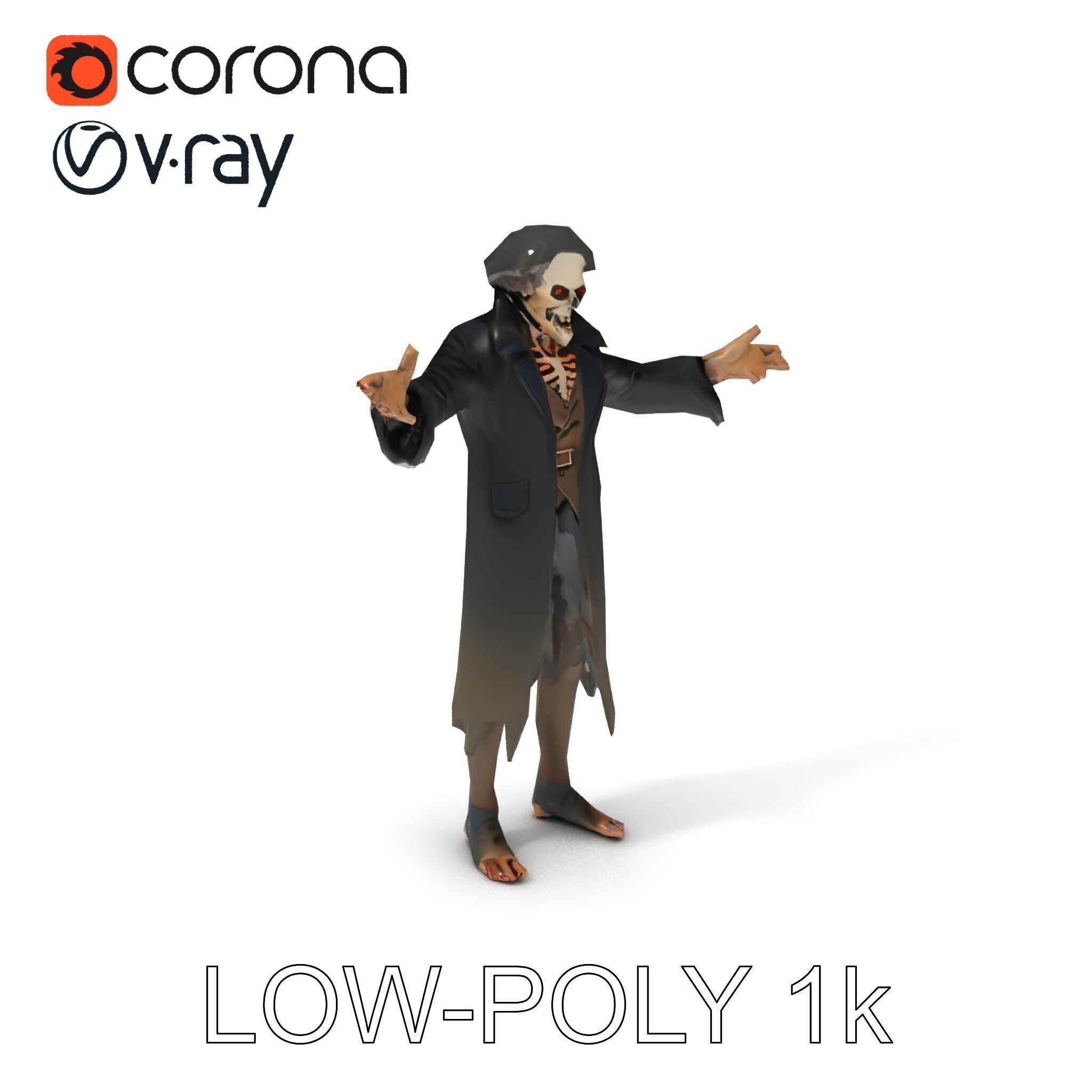 Skeleton Wraith in Tattered Cloak  D Model for Games and Anim... Low-poly 3D model_17