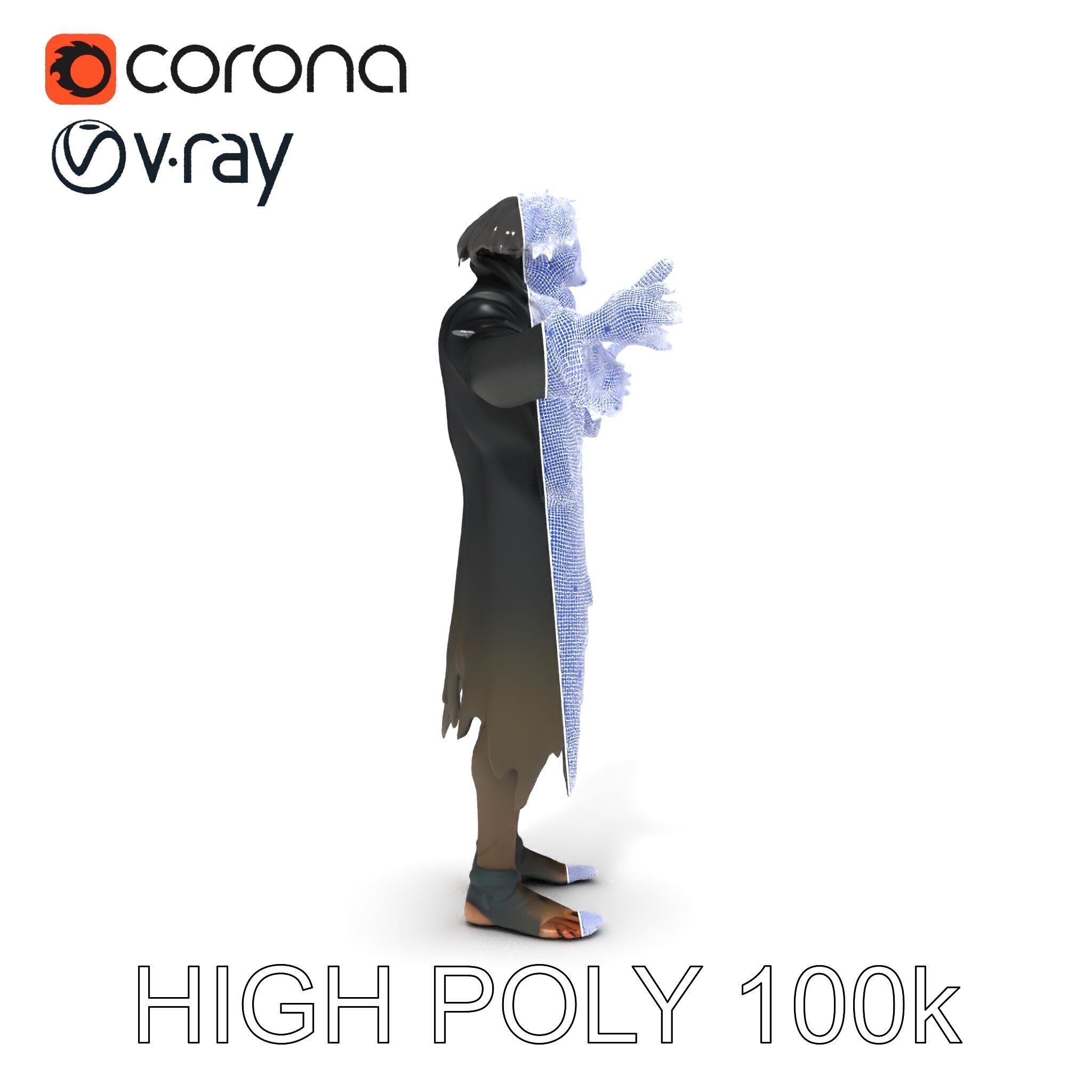 Skeleton Wraith in Tattered Cloak  D Model for Games and Anim... Low-poly 3D model_18