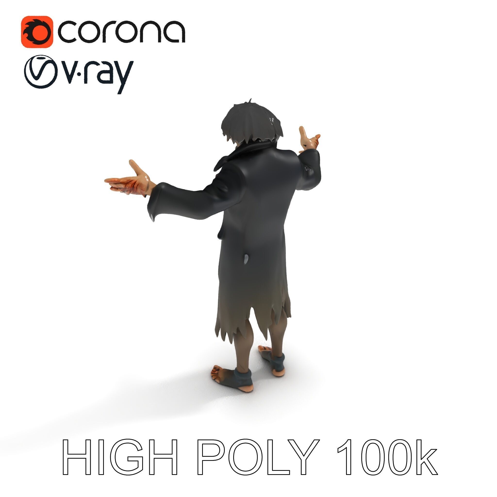 Skeleton Wraith in Tattered Cloak  D Model for Games and Anim... Low-poly 3D model_12