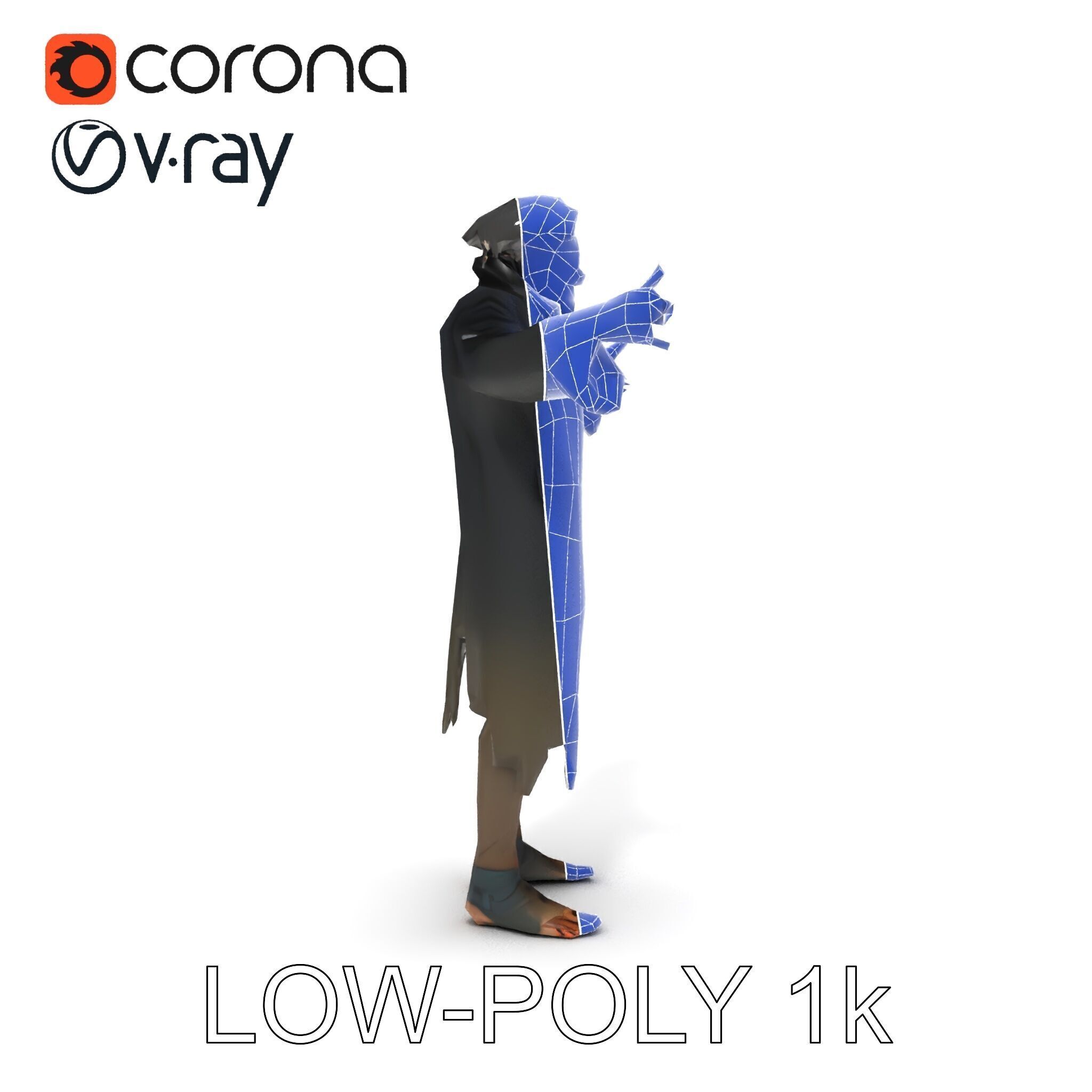 Skeleton Wraith in Tattered Cloak  D Model for Games and Anim... Low-poly 3D model_22