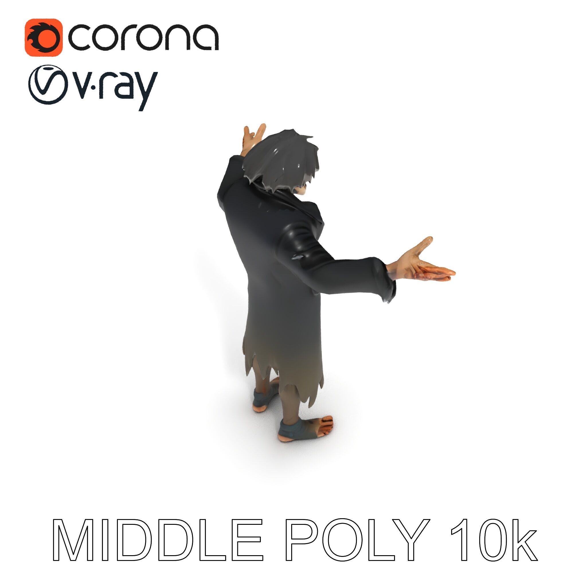 Skeleton Wraith in Tattered Cloak  D Model for Games and Anim... Low-poly 3D model_13