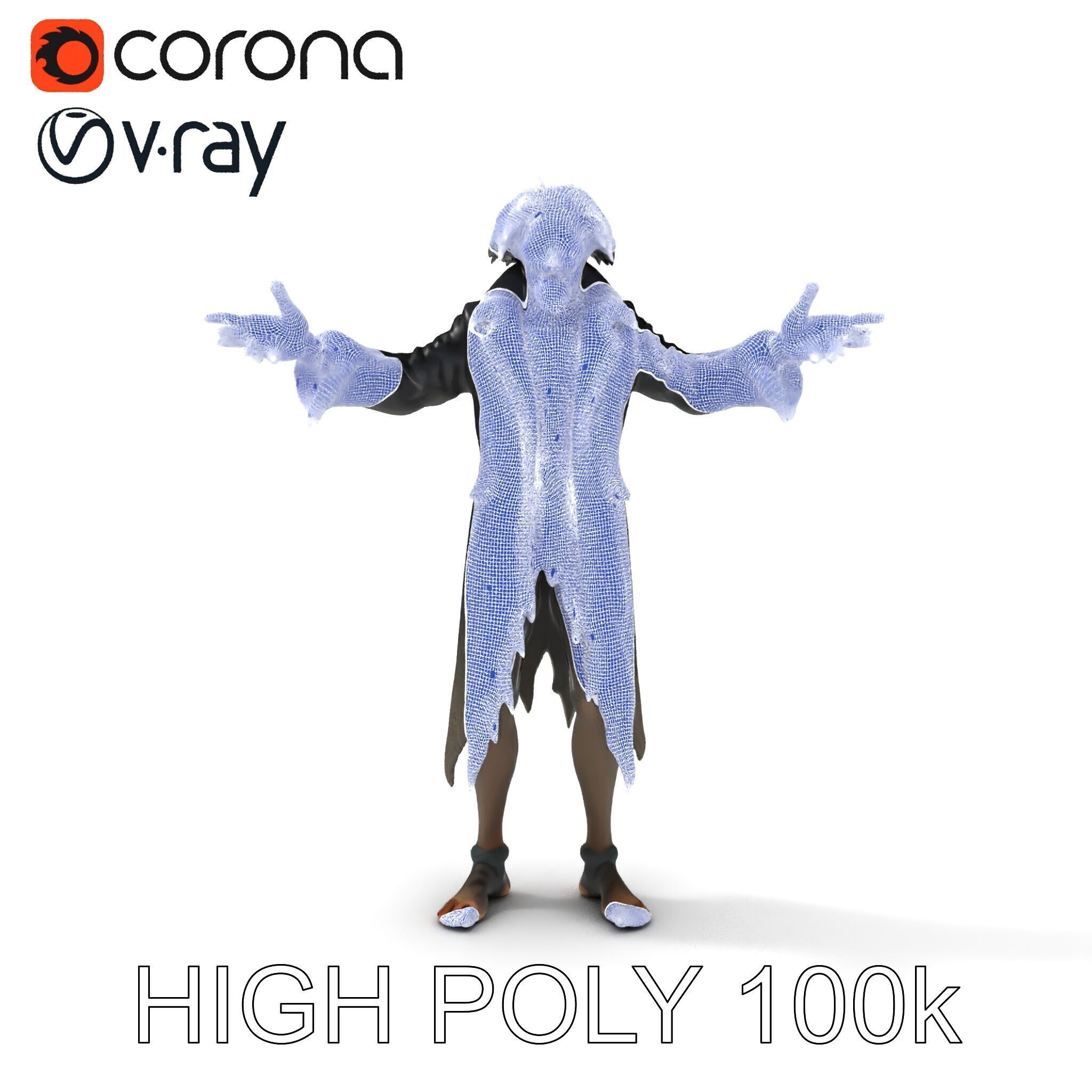 Skeleton Wraith in Tattered Cloak  D Model for Games and Anim... Low-poly 3D model_15