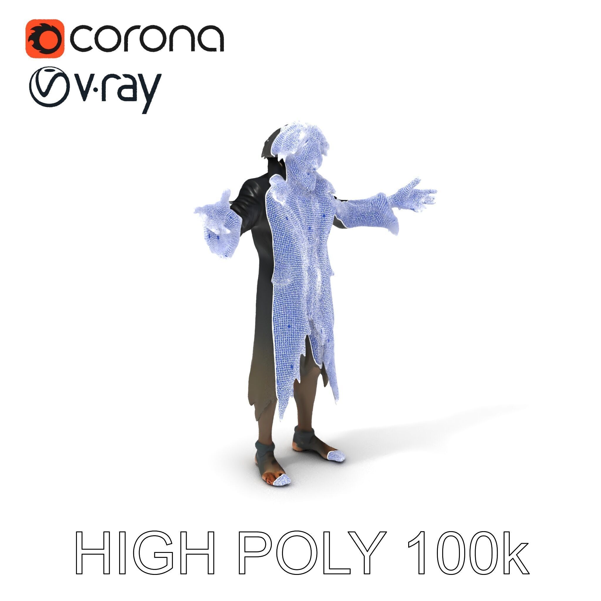 Skeleton Wraith in Tattered Cloak  D Model for Games and Anim... Low-poly 3D model_3