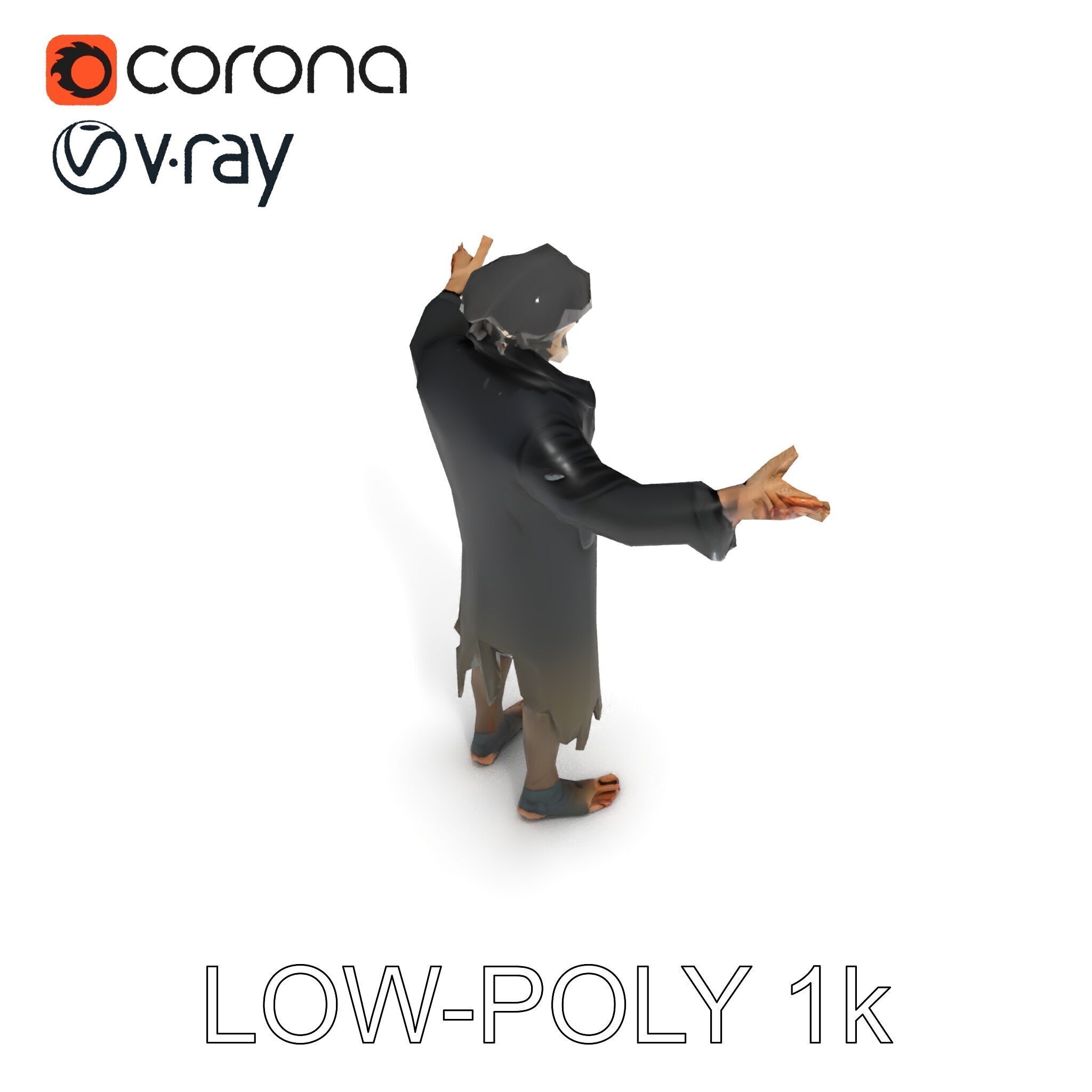 Skeleton Wraith in Tattered Cloak  D Model for Games and Anim... Low-poly 3D model_31