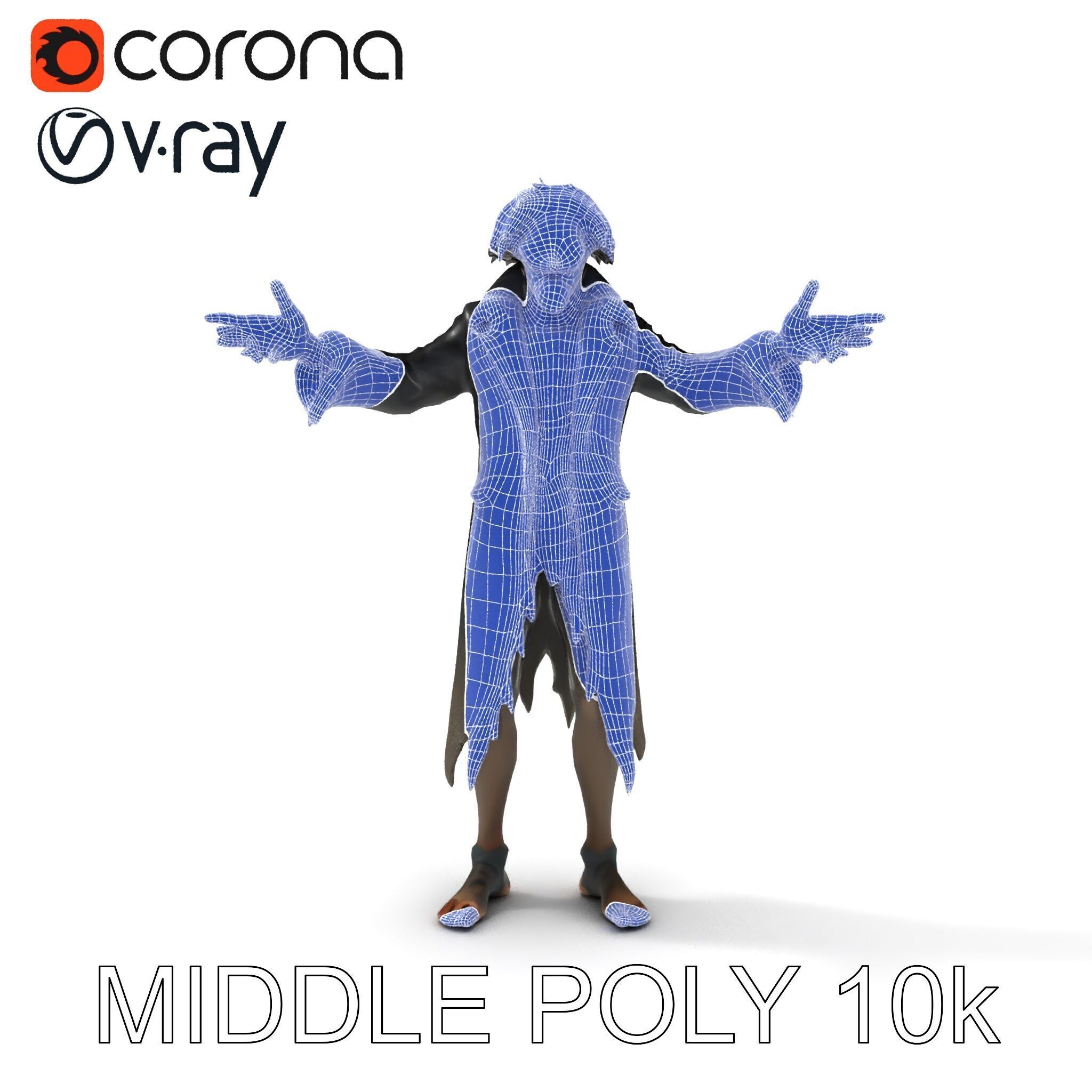 Skeleton Wraith in Tattered Cloak  D Model for Games and Anim... Low-poly 3D model_6