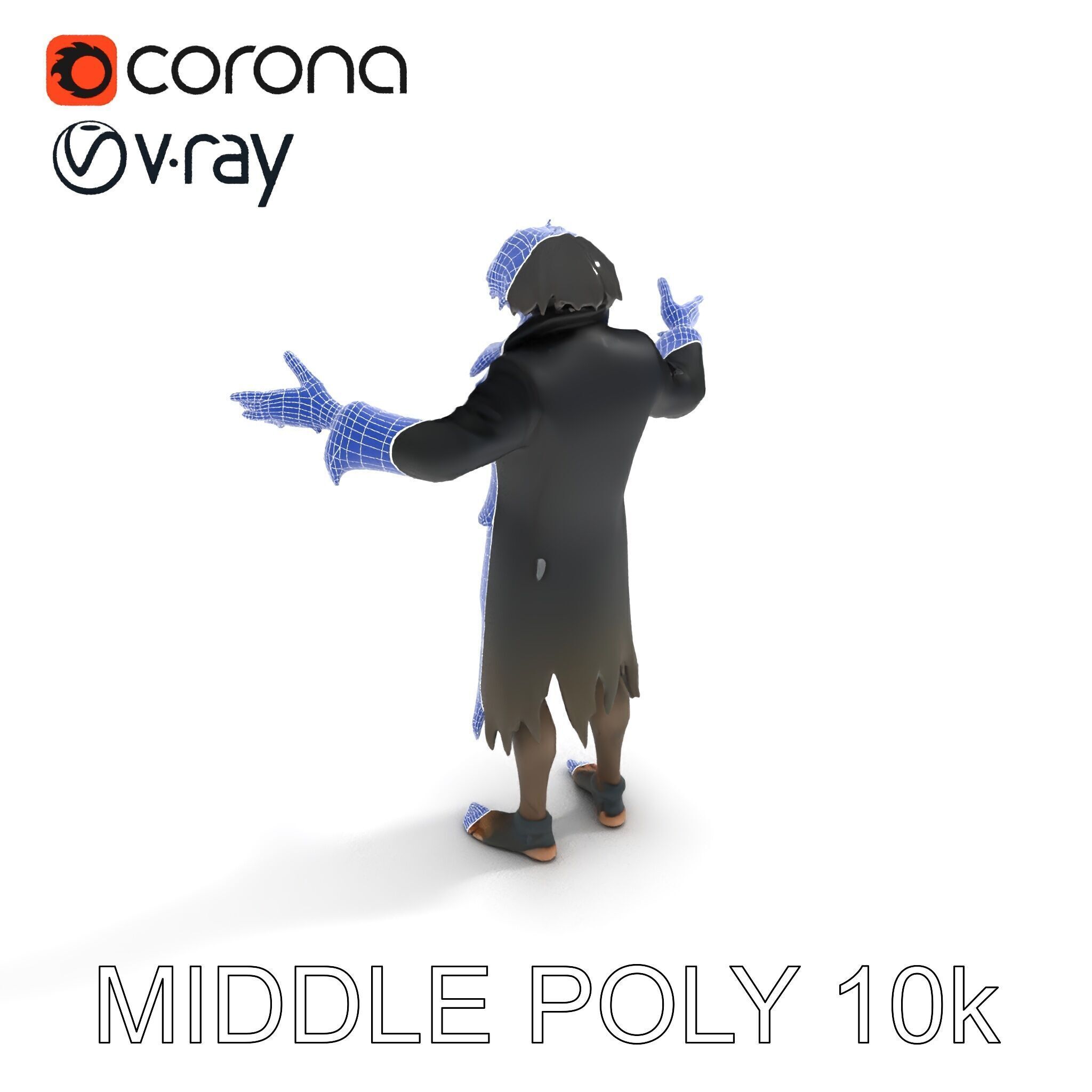 Skeleton Wraith in Tattered Cloak  D Model for Games and Anim... Low-poly 3D model_8