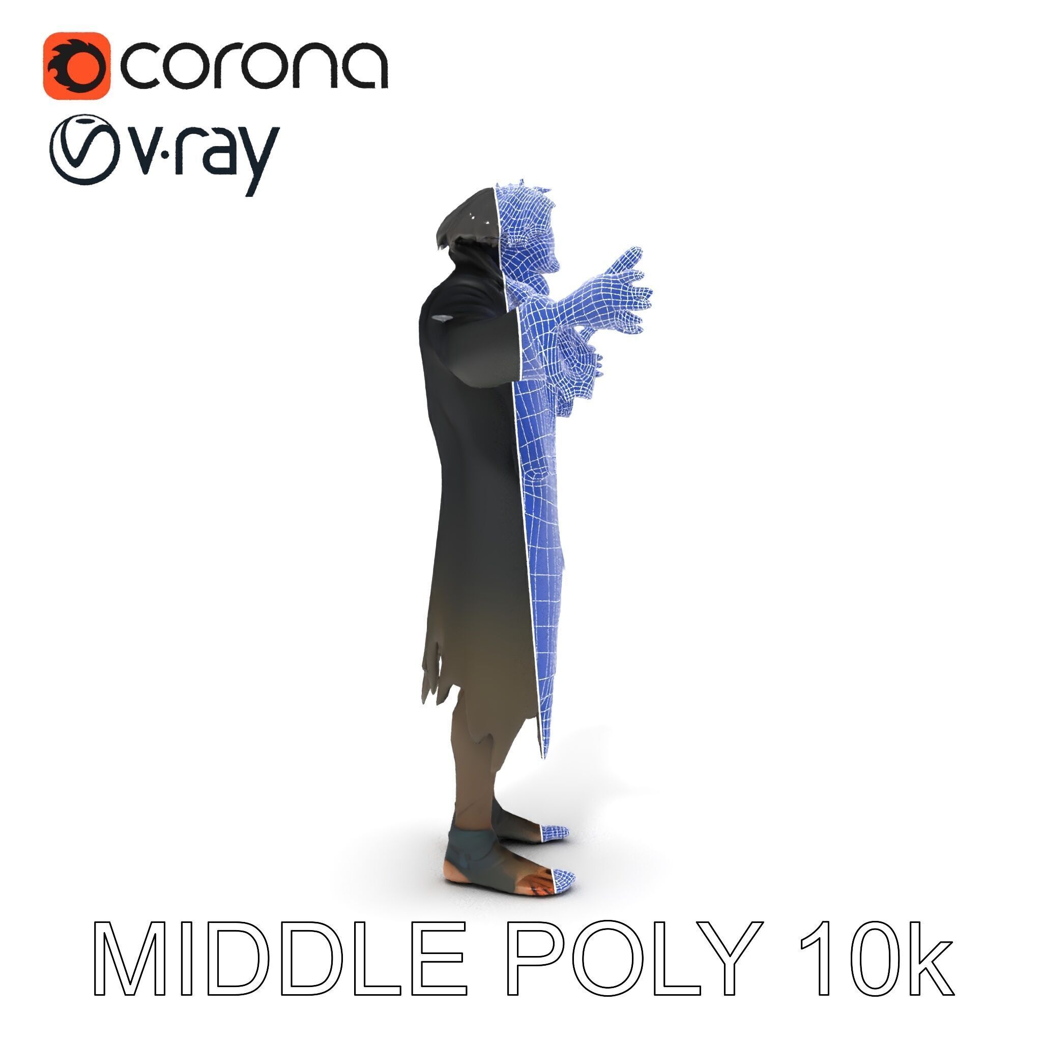 Skeleton Wraith in Tattered Cloak  D Model for Games and Anim... Low-poly 3D model_21