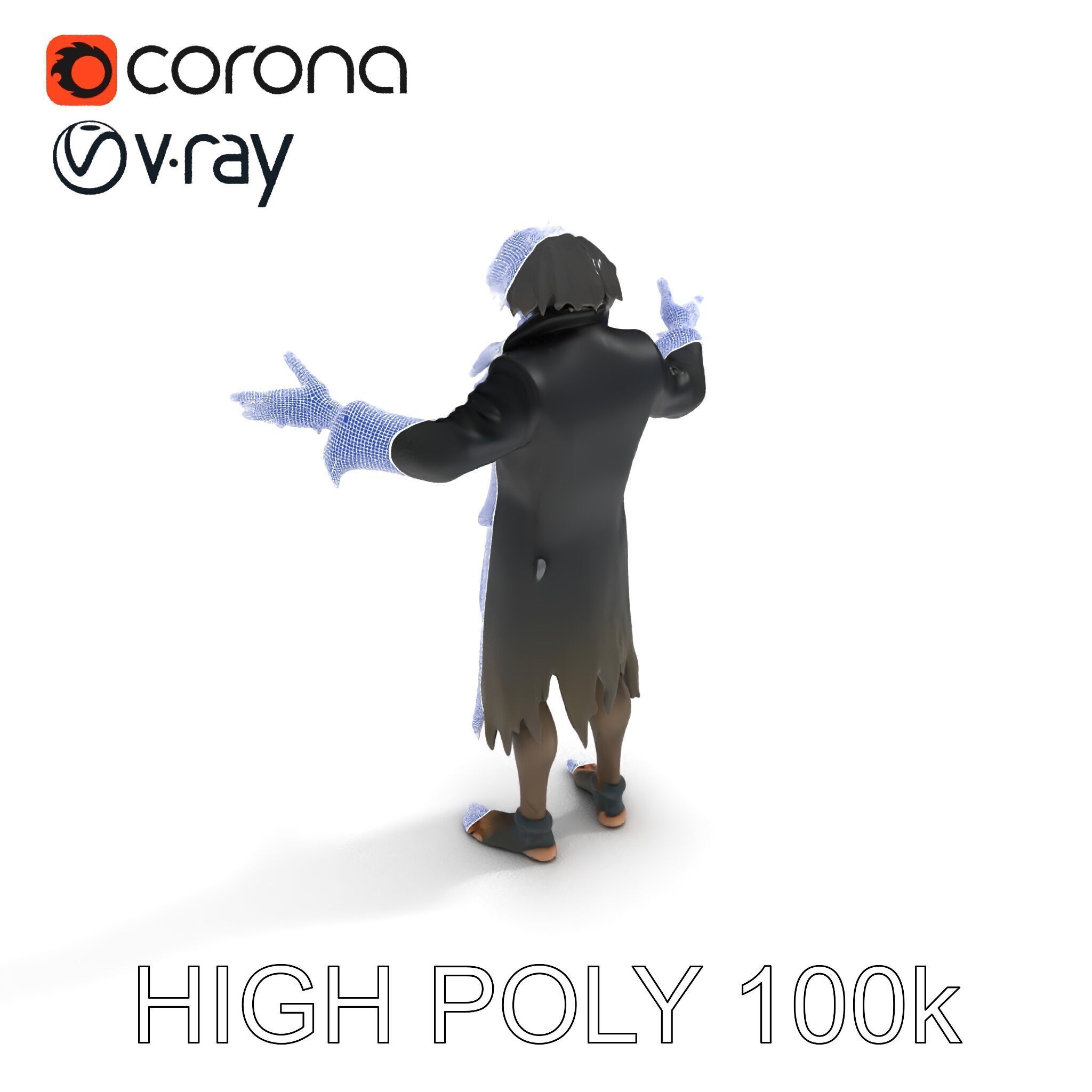 Skeleton Wraith in Tattered Cloak  D Model for Games and Anim... Low-poly 3D model_34