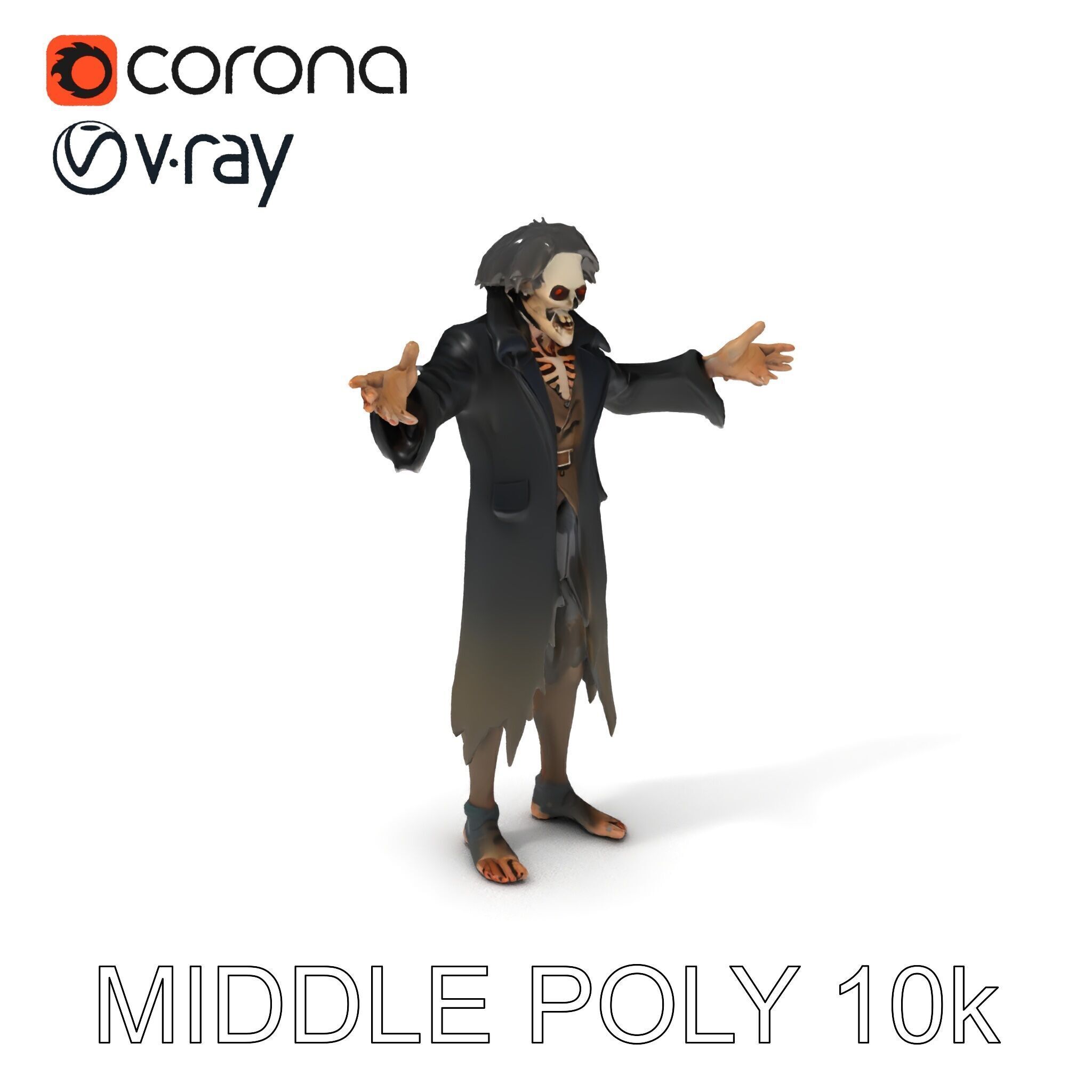 Skeleton Wraith in Tattered Cloak  D Model for Games and Anim... Low-poly 3D model_24