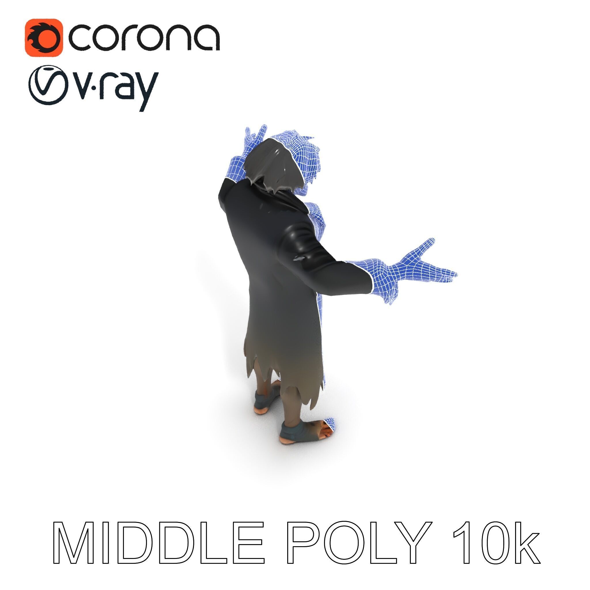 Skeleton Wraith in Tattered Cloak  D Model for Games and Anim... Low-poly 3D model_35