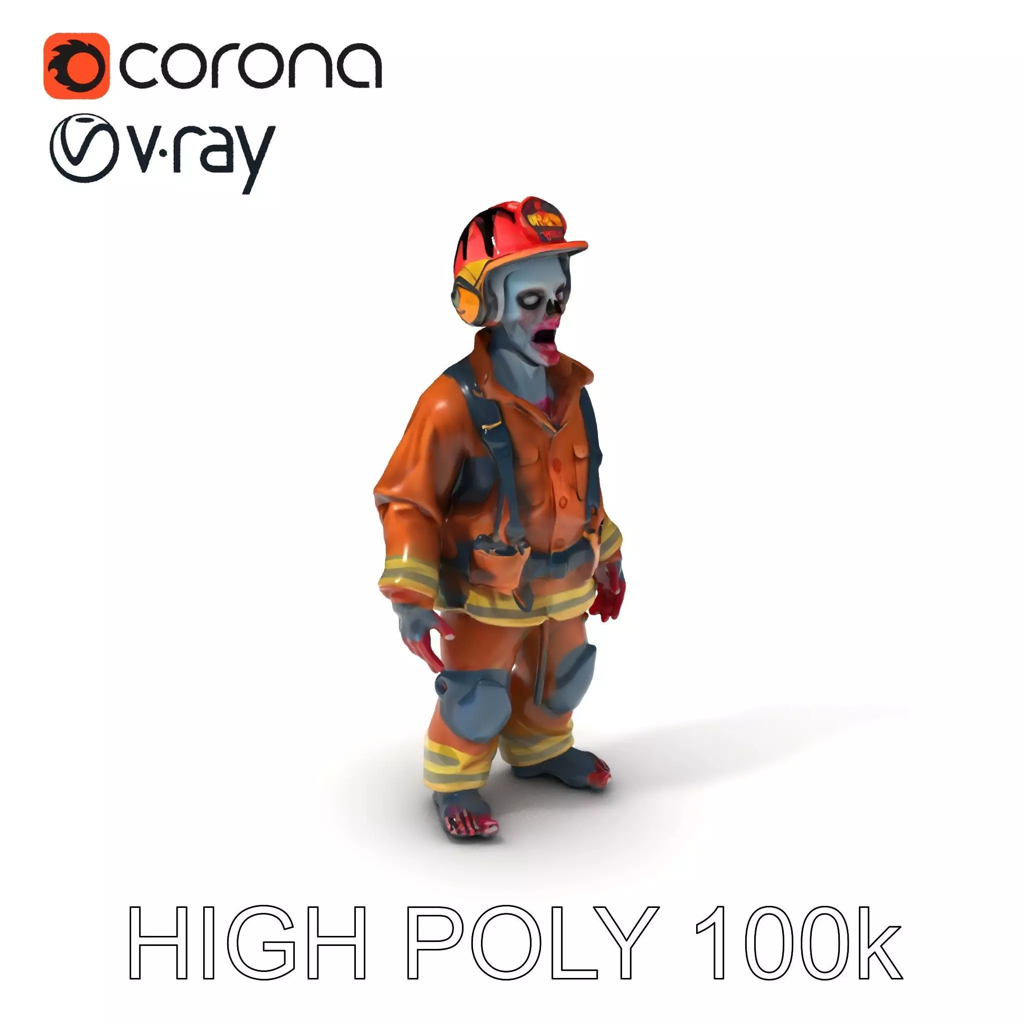Firefighter Zombie D Model Rigged for Games and Animation Low-poly 3D model