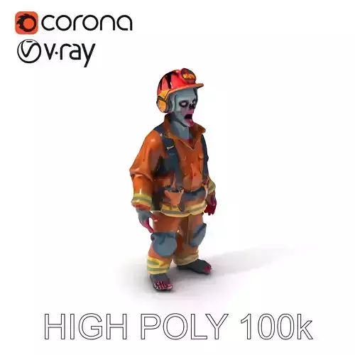 Firefighter Zombie D Model  Rigged for Games and Animation Low-poly 3D model