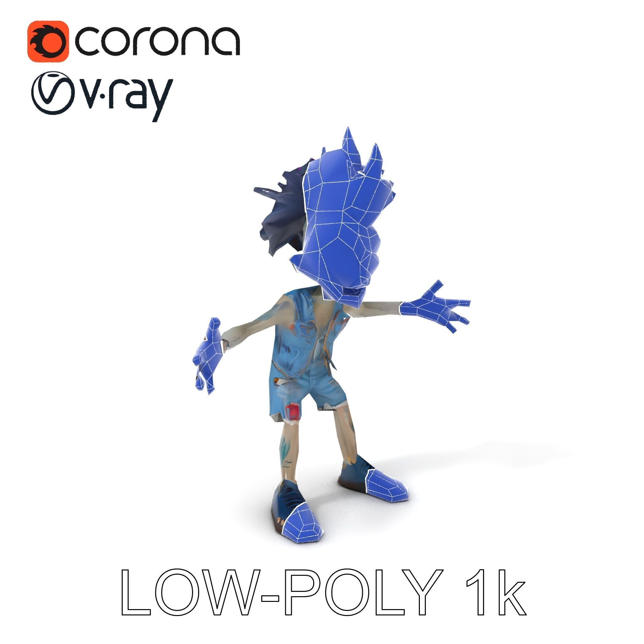 Zany Zombie Punk with Spiky Hairstyle and Denim Outfit D Model Low-poly 3D model_21