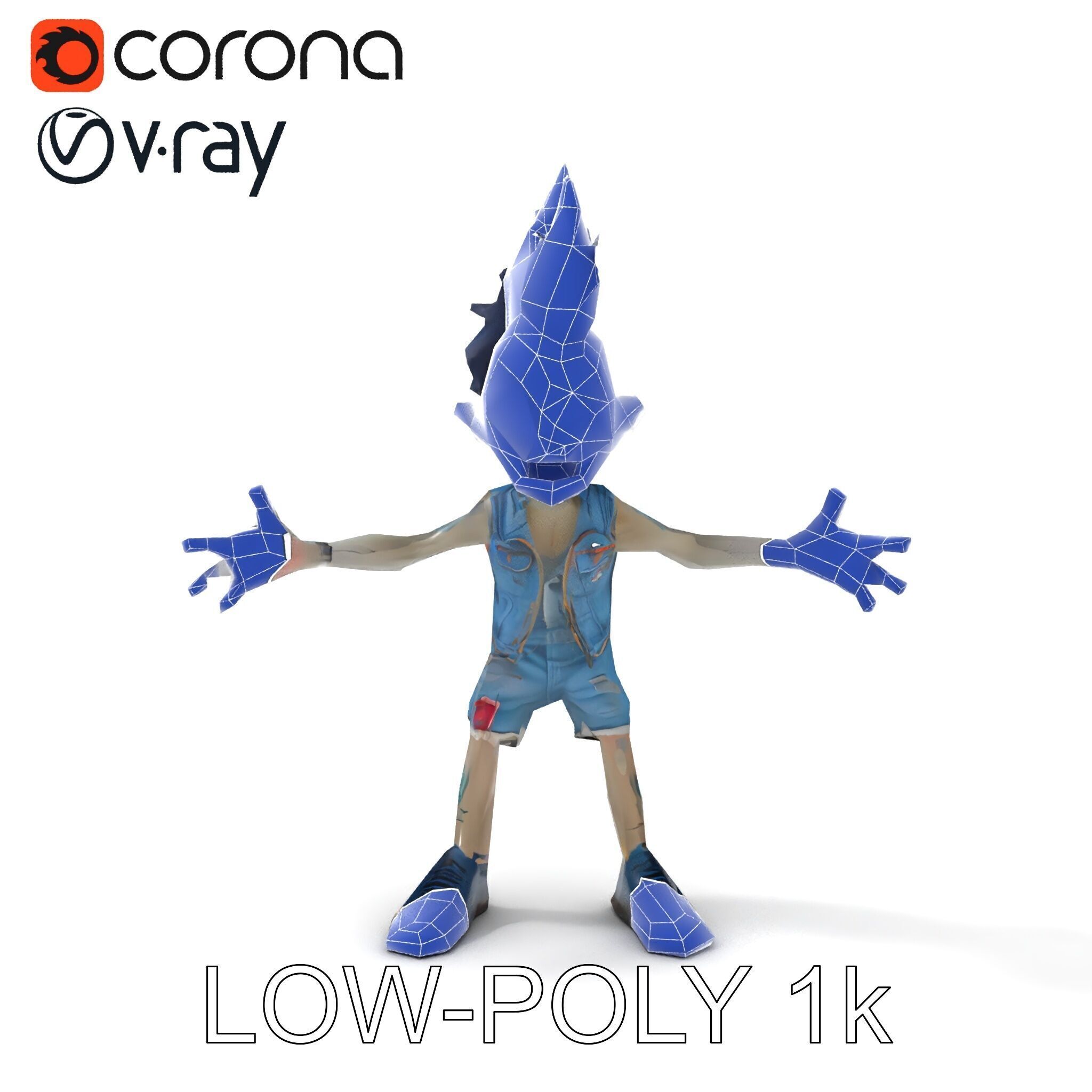 Zany Zombie Punk with Spiky Hairstyle and Denim Outfit D Model Low-poly 3D model_25