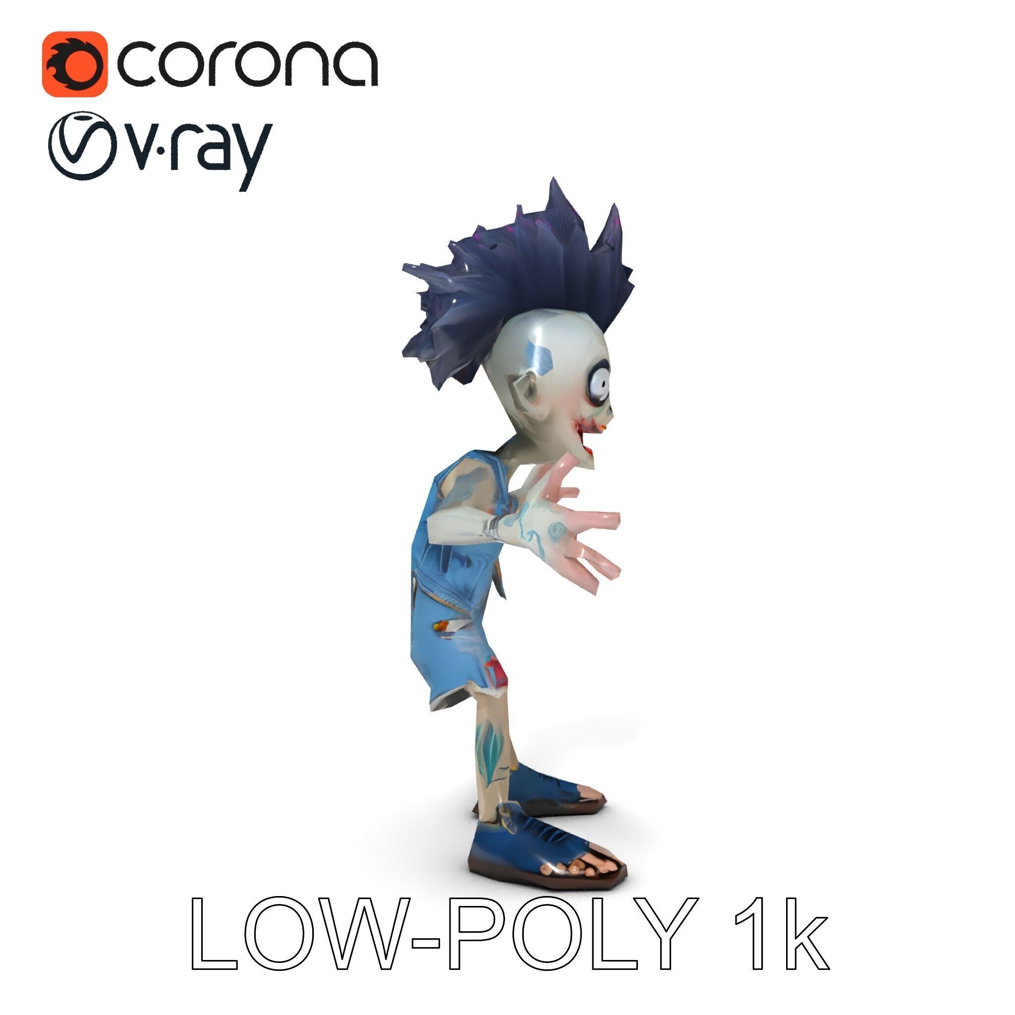 Zany Zombie Punk with Spiky Hairstyle and Denim Outfit D Model Low-poly 3D model_30