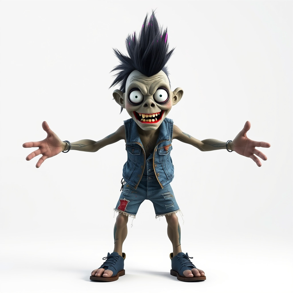 Zany Zombie Punk with Spiky Hairstyle and Denim Outfit D Model Low-poly 3D model_4
