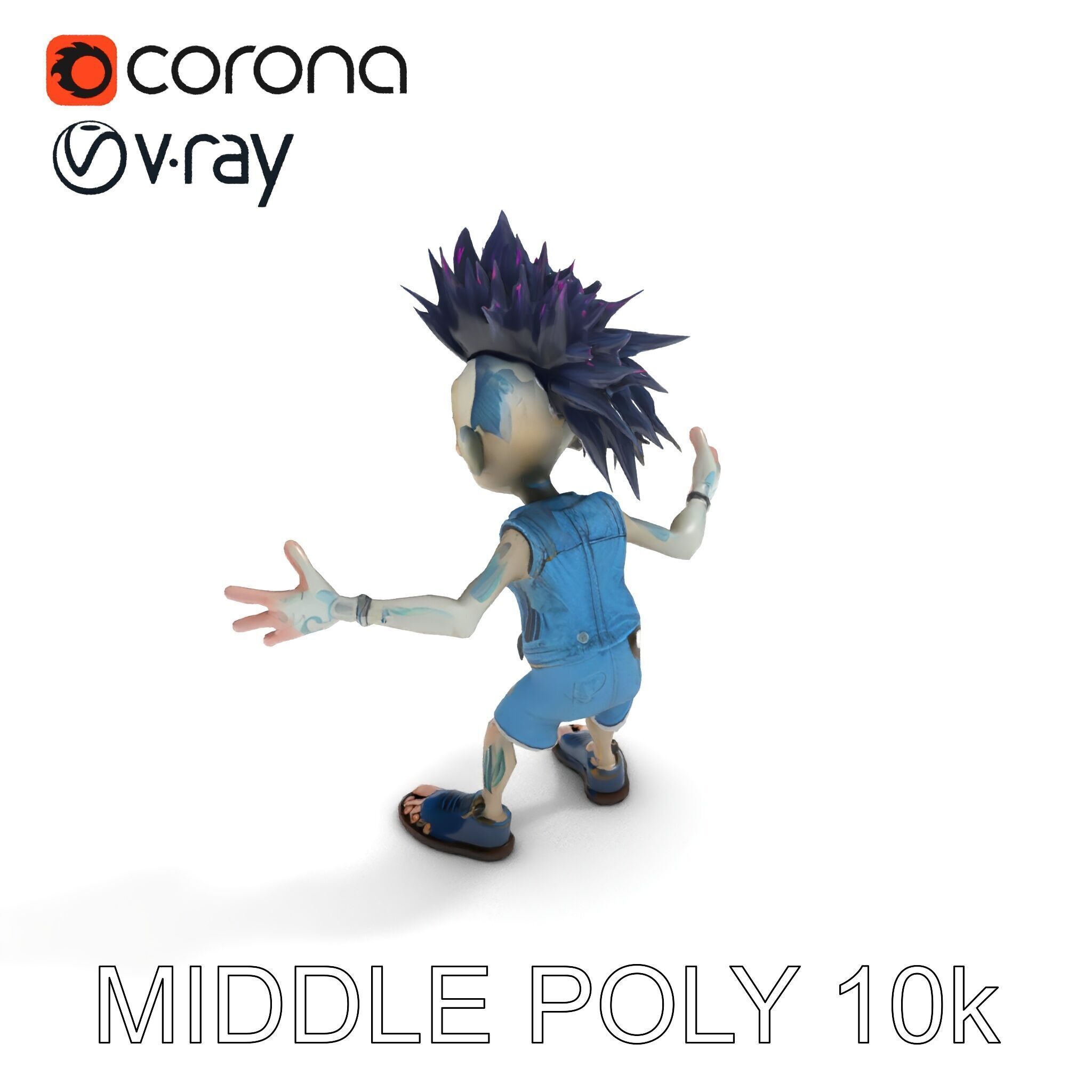 Zany Zombie Punk with Spiky Hairstyle and Denim Outfit D Model Low-poly 3D model_17