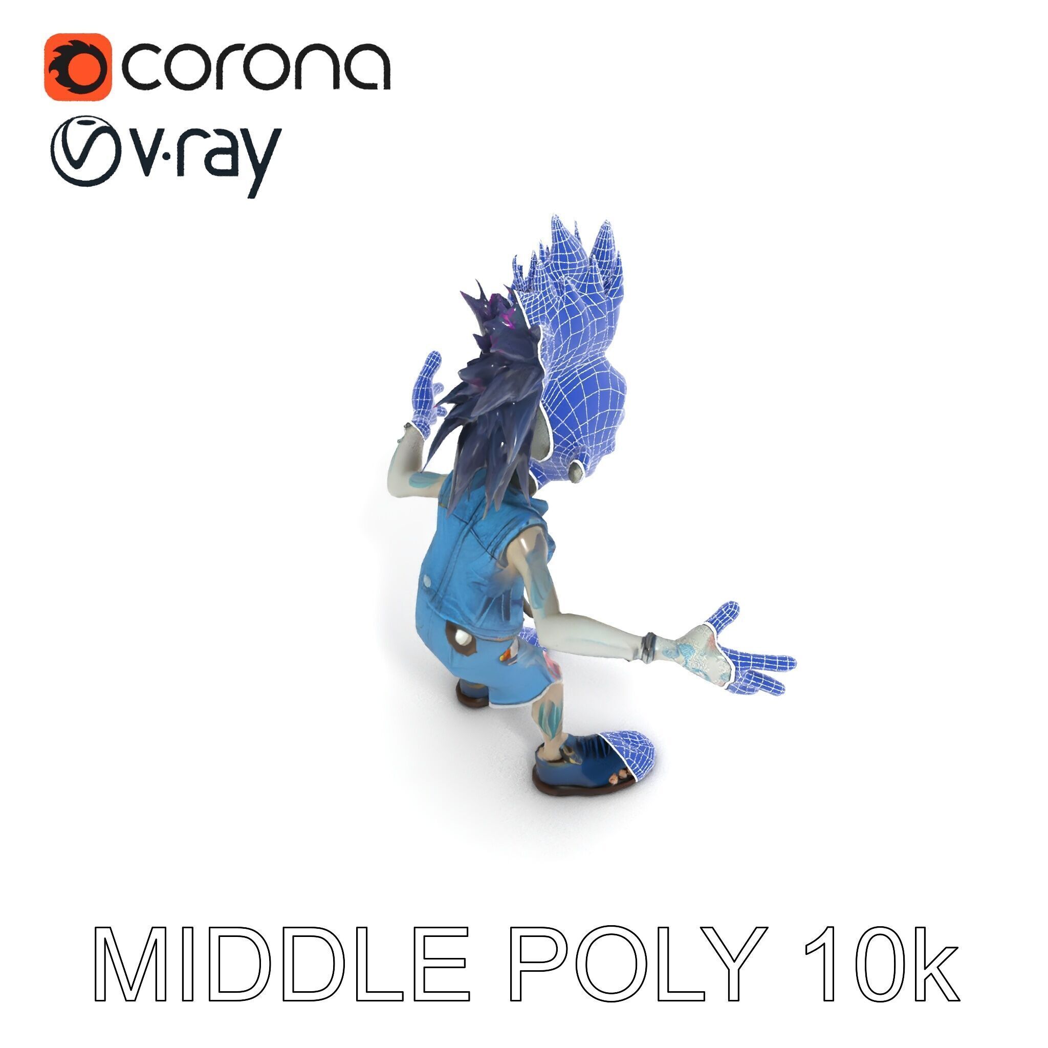 Zany Zombie Punk with Spiky Hairstyle and Denim Outfit D Model Low-poly 3D model_6