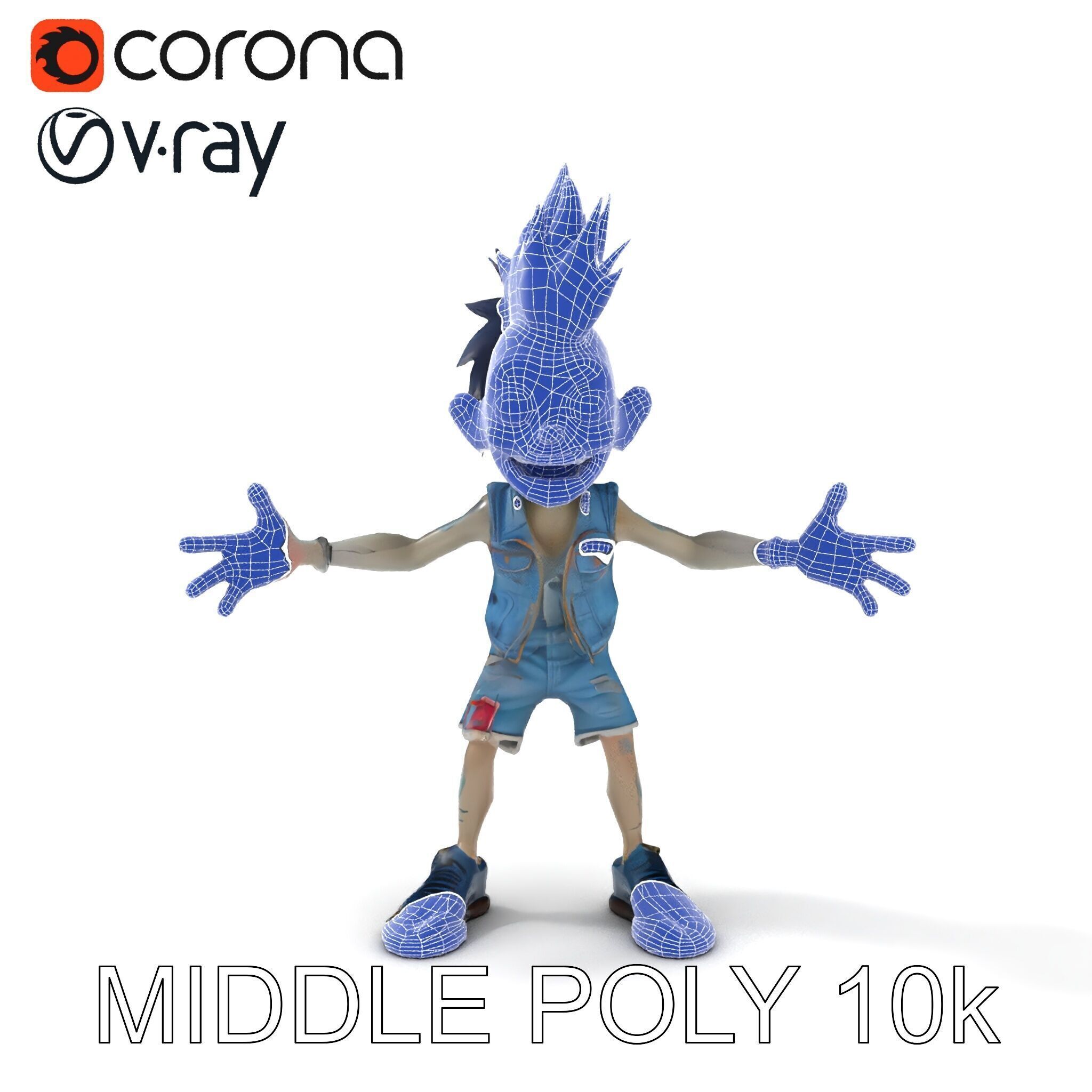 Zany Zombie Punk with Spiky Hairstyle and Denim Outfit D Model Low-poly 3D model_9