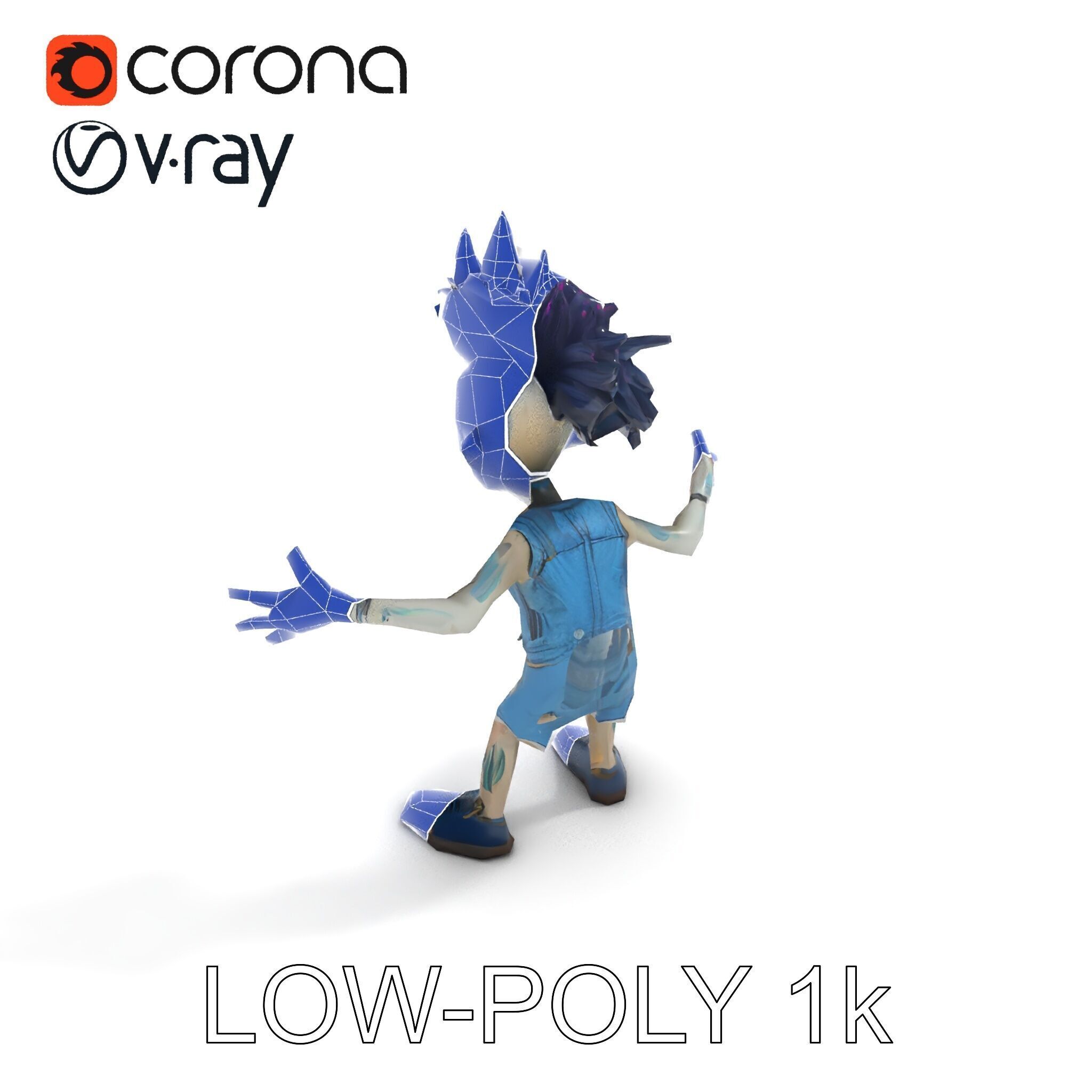 Zany Zombie Punk with Spiky Hairstyle and Denim Outfit D Model Low-poly 3D model_18