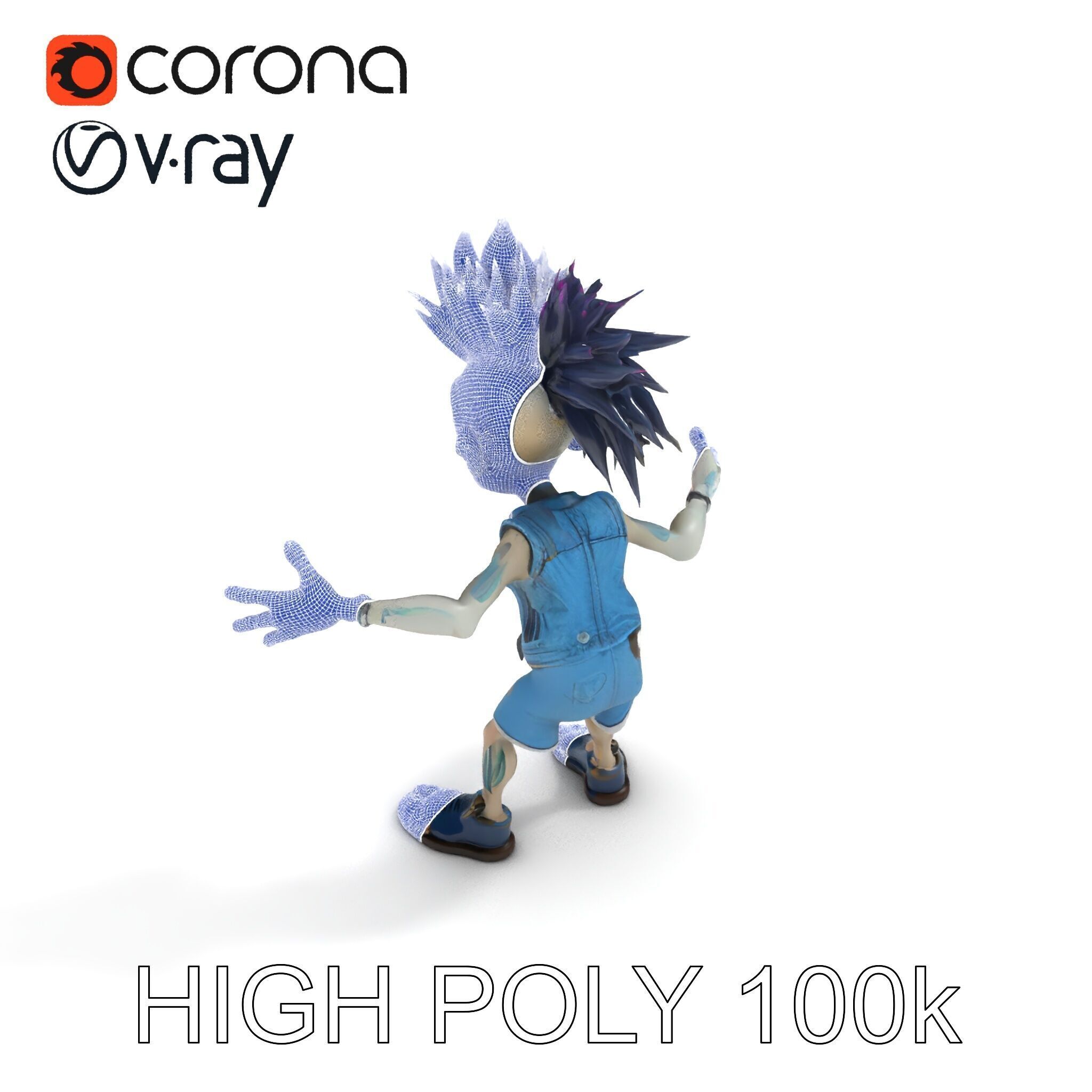 Zany Zombie Punk with Spiky Hairstyle and Denim Outfit D Model Low-poly 3D model_8