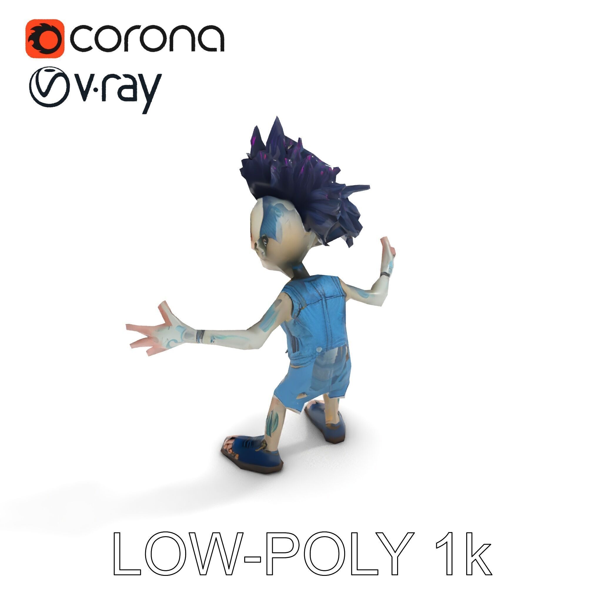 Zany Zombie Punk with Spiky Hairstyle and Denim Outfit D Model Low-poly 3D model_10