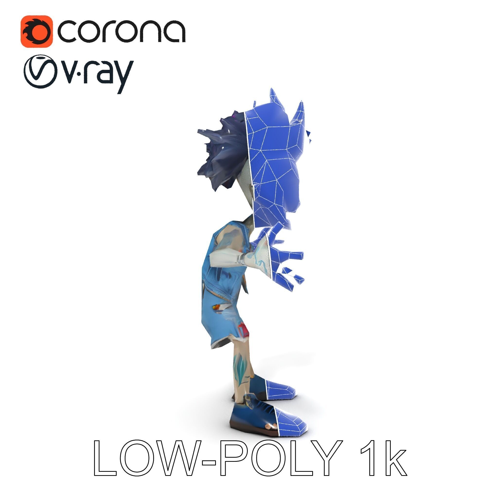Zany Zombie Punk with Spiky Hairstyle and Denim Outfit D Model Low-poly 3D model_23