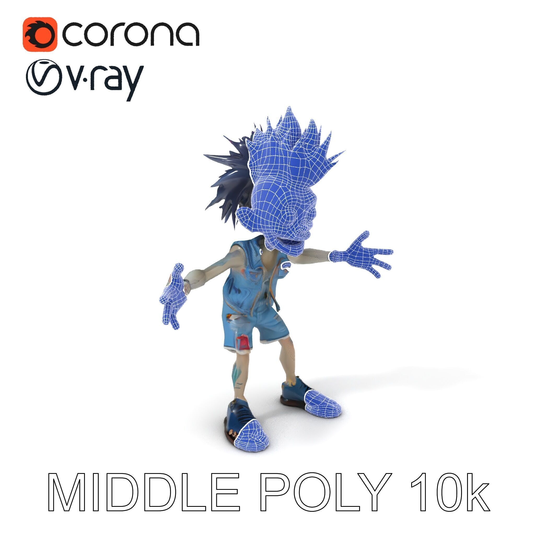 Zany Zombie Punk with Spiky Hairstyle and Denim Outfit D Model Low-poly 3D model_37