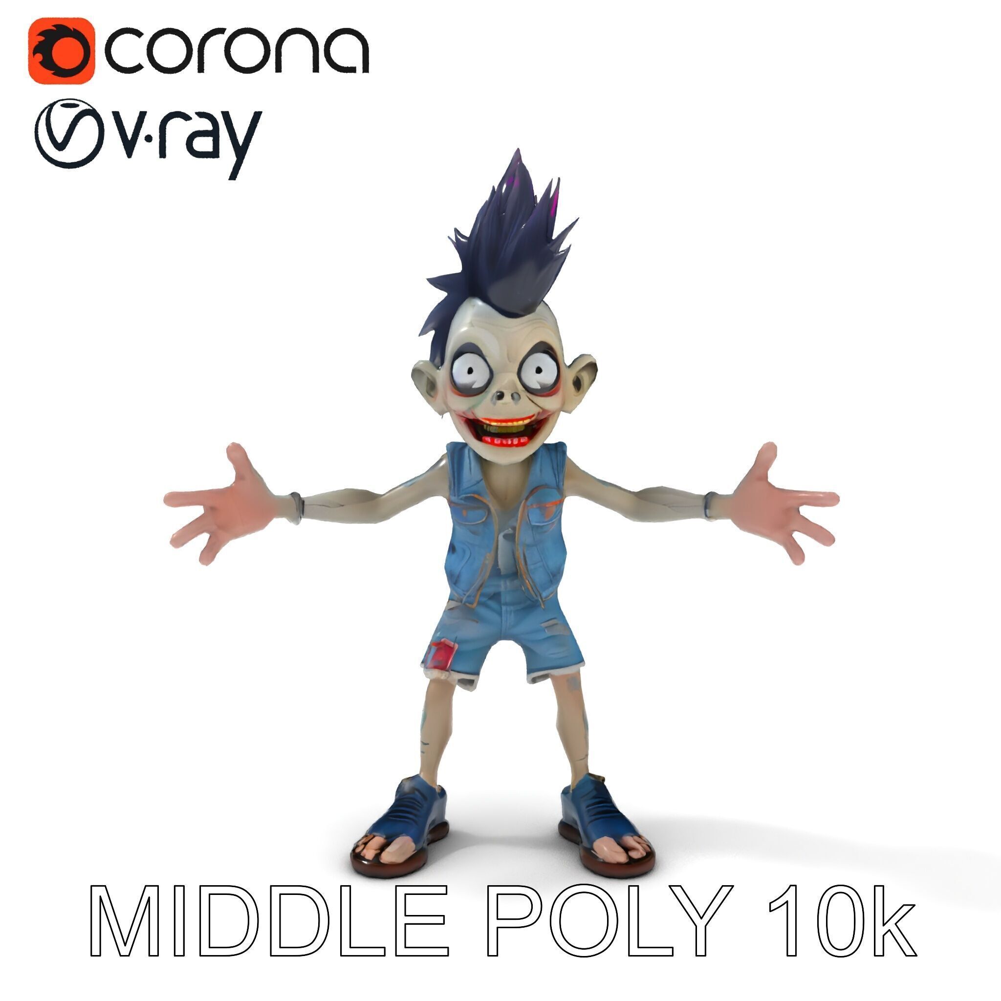 Zany Zombie Punk with Spiky Hairstyle and Denim Outfit D Model Low-poly 3D model_29