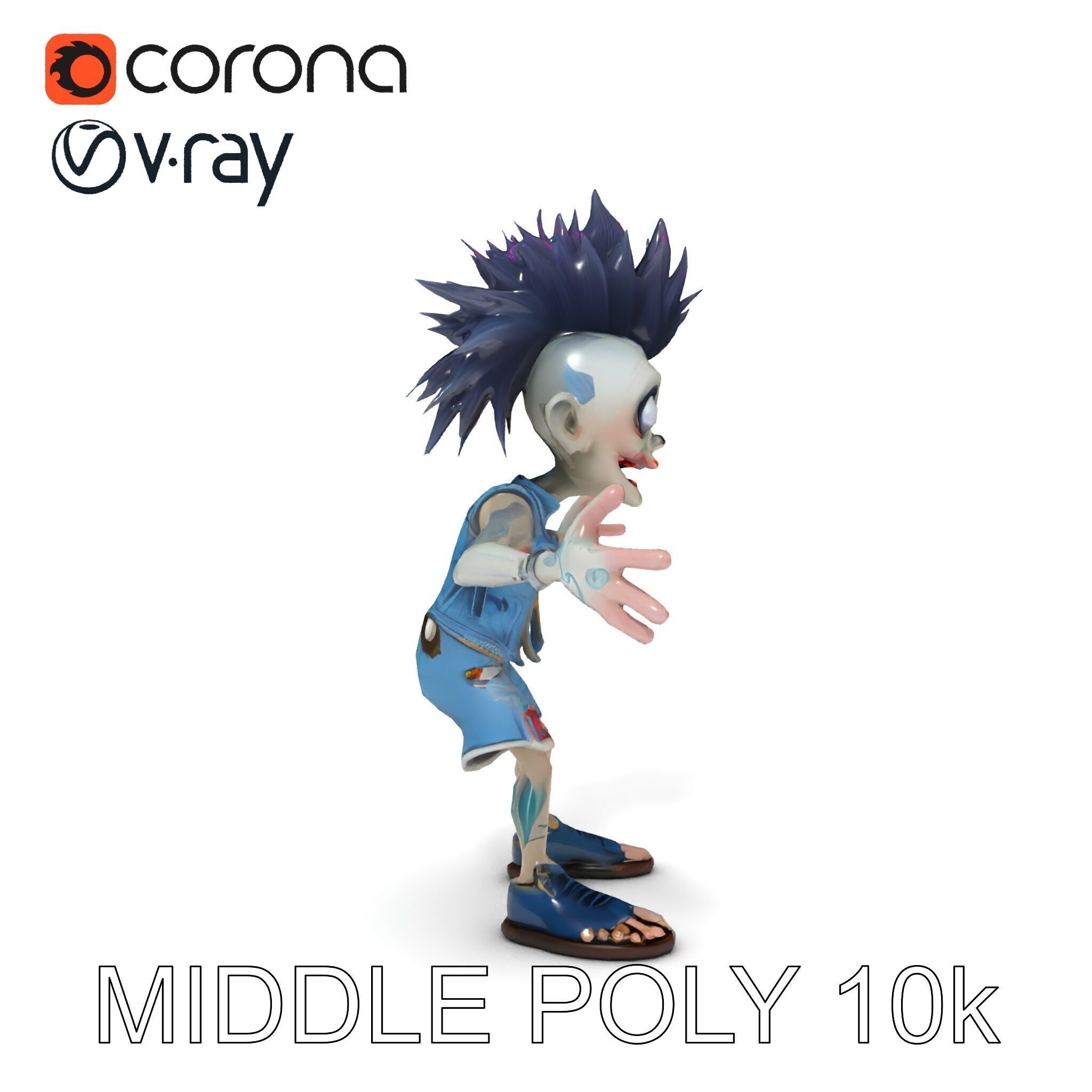 Zany Zombie Punk with Spiky Hairstyle and Denim Outfit D Model Low-poly 3D model_32