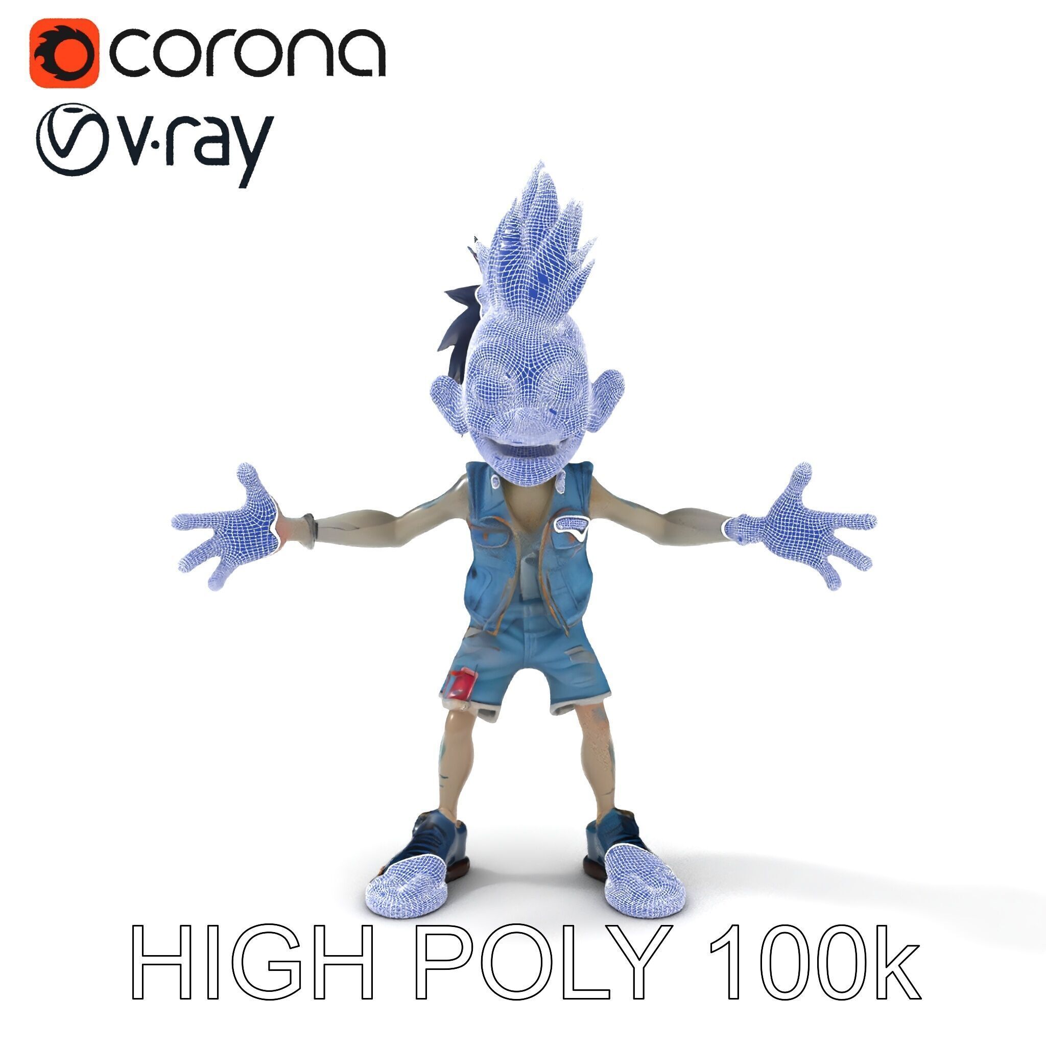 Zany Zombie Punk with Spiky Hairstyle and Denim Outfit D Model Low-poly 3D model_28