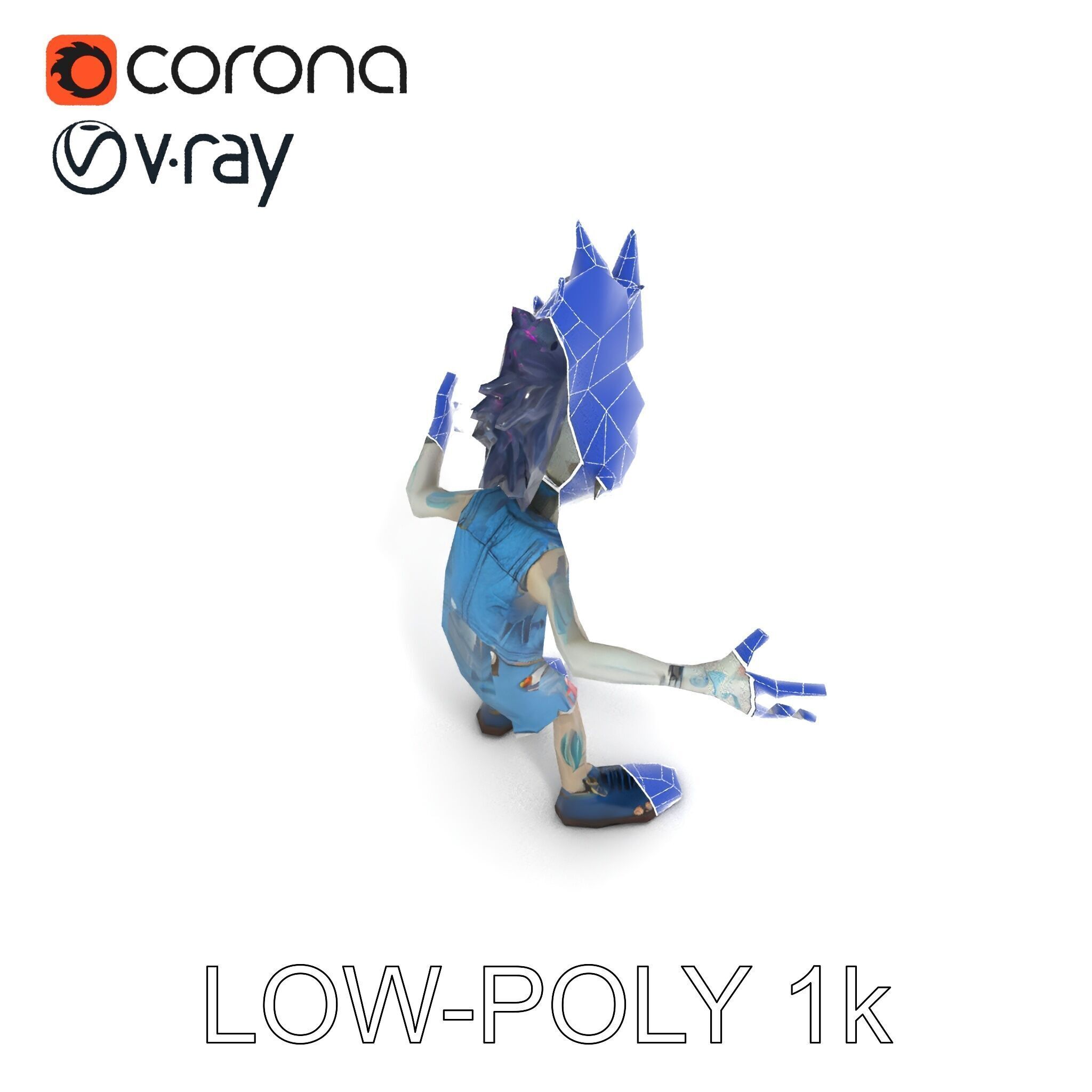 Zany Zombie Punk with Spiky Hairstyle and Denim Outfit D Model Low-poly 3D model_15