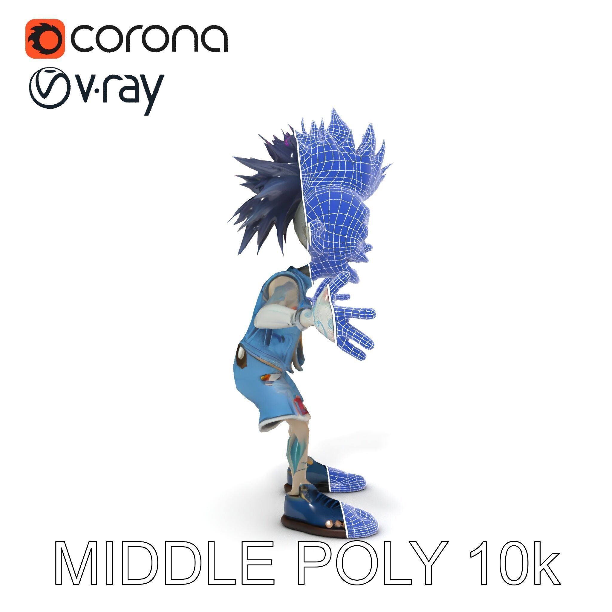 Zany Zombie Punk with Spiky Hairstyle and Denim Outfit D Model Low-poly 3D model_35
