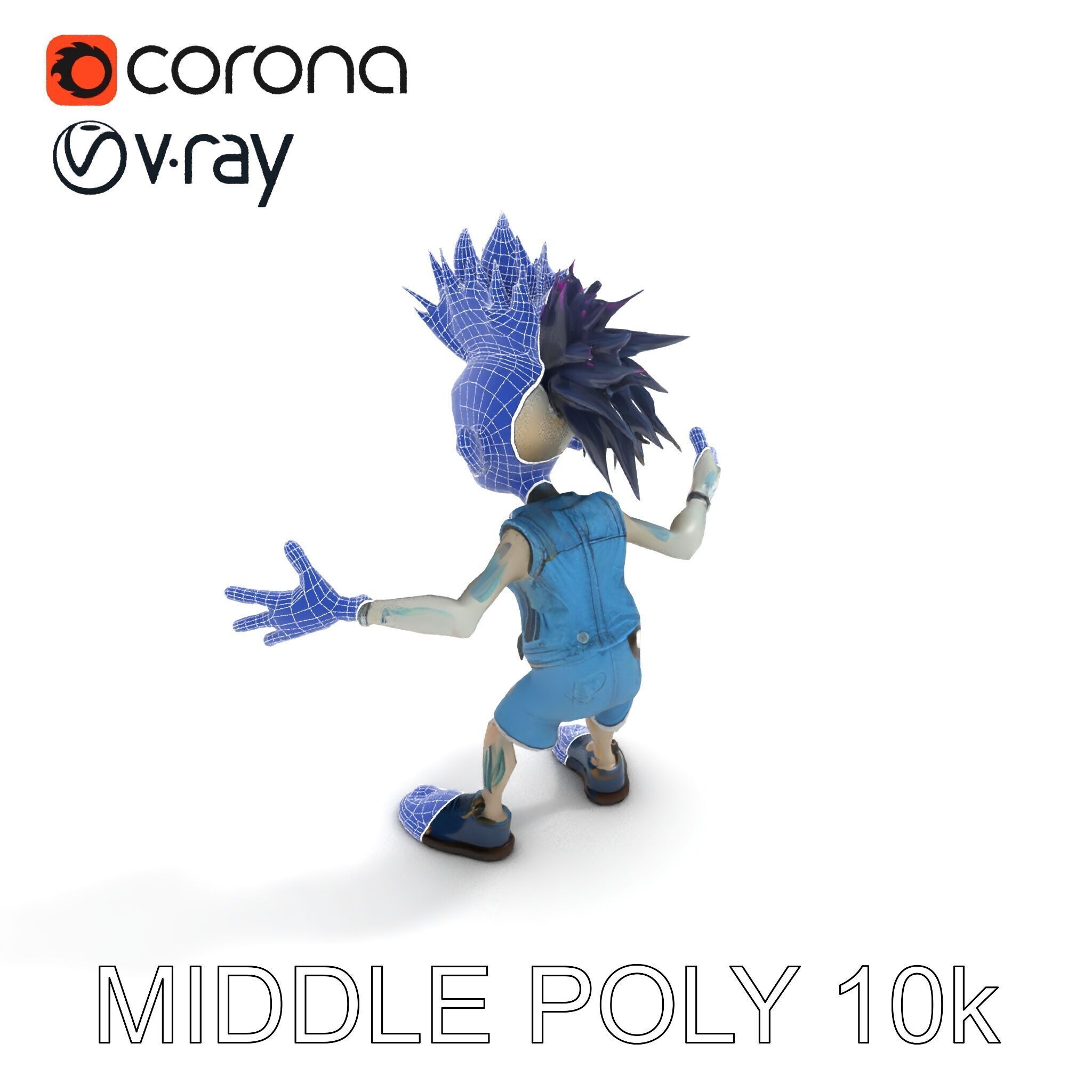 Zany Zombie Punk with Spiky Hairstyle and Denim Outfit D Model Low-poly 3D model_12