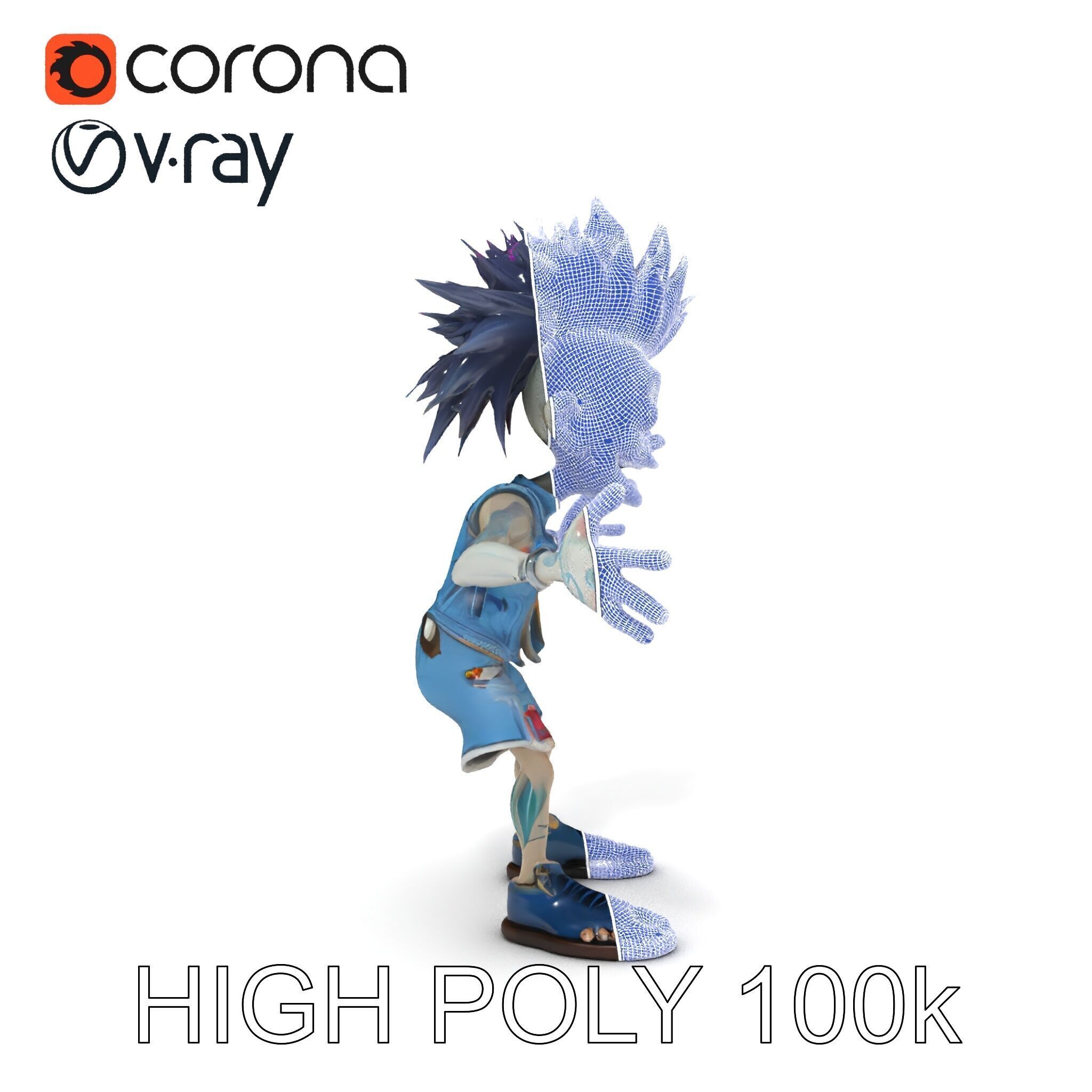Zany Zombie Punk with Spiky Hairstyle and Denim Outfit D Model Low-poly 3D model_34