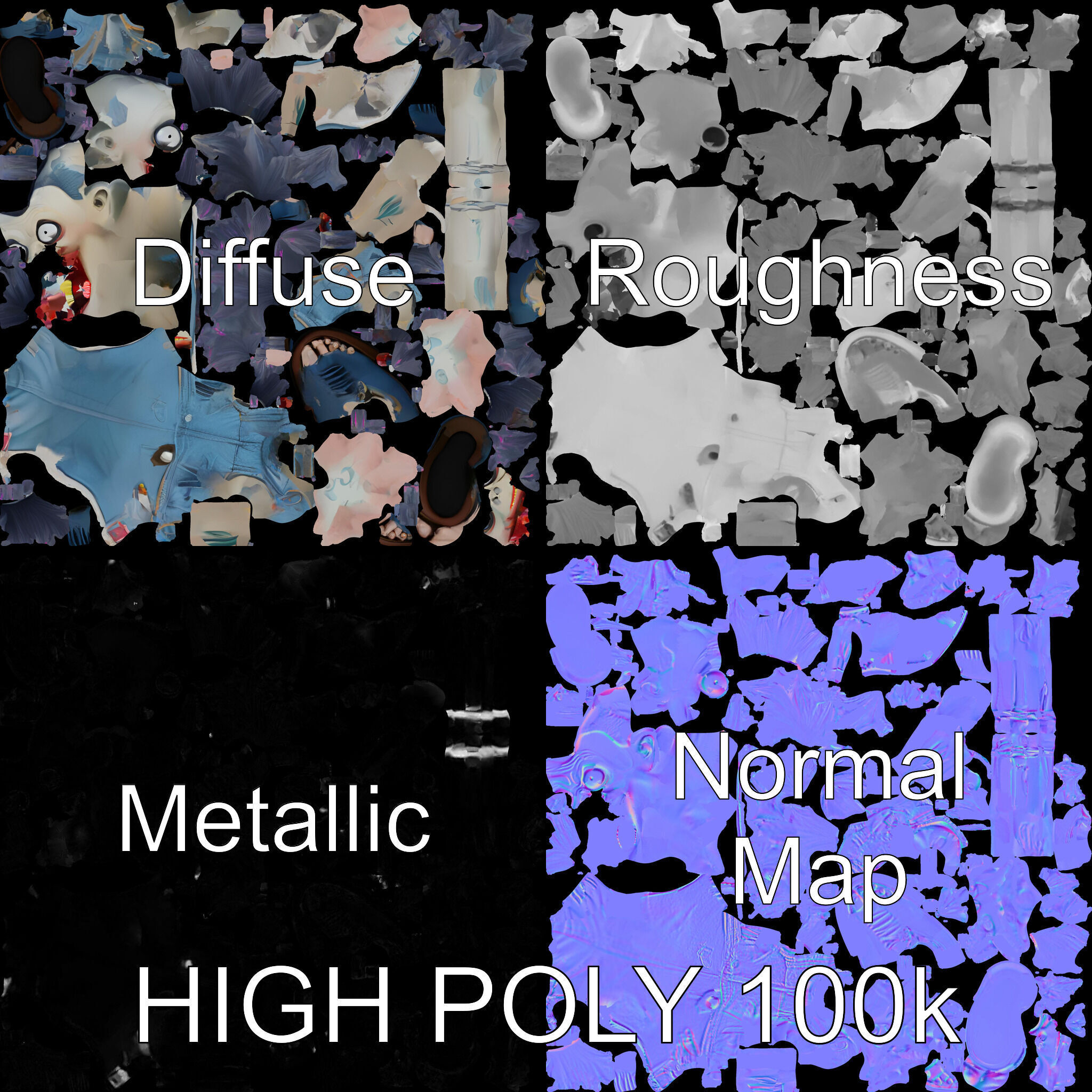 Zany Zombie Punk with Spiky Hairstyle and Denim Outfit D Model Low-poly 3D model_2